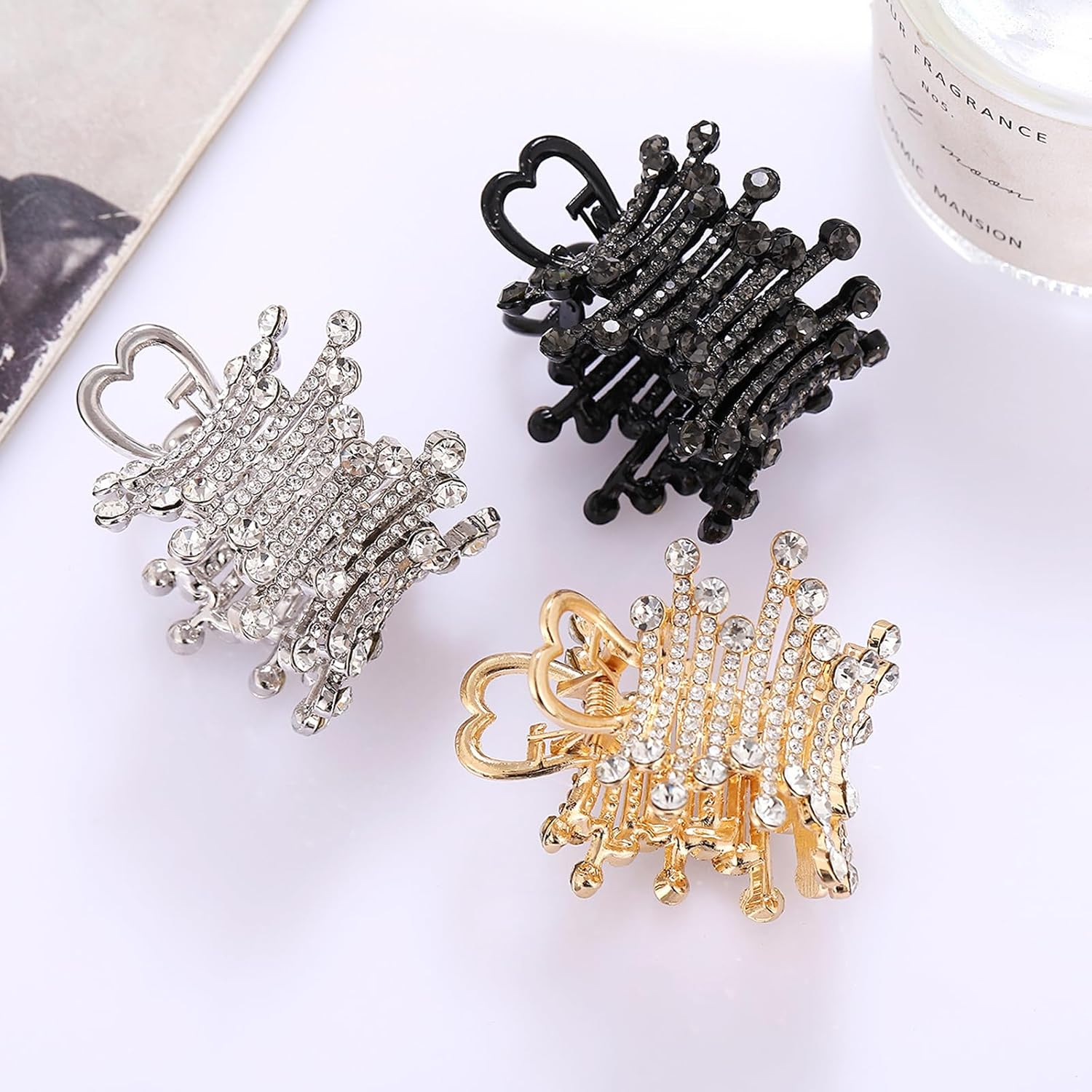 Rabbfit 3 Pieces High Ponytail Clips, Non-Slip Claw Clip Metal Hair Clips for Improved Hairstyle, Fashion Hair Accessories, High Ponytails and Thick Hair (Gold, Silver, Black) image number 2