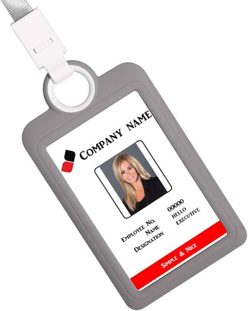 Badge Holder Silicone Horizontal ID Badge Card Holder with Lanyard Neck Strap Heavy Duty ID Card Business Card Offices Supplies Vertical &hellip; image number 6