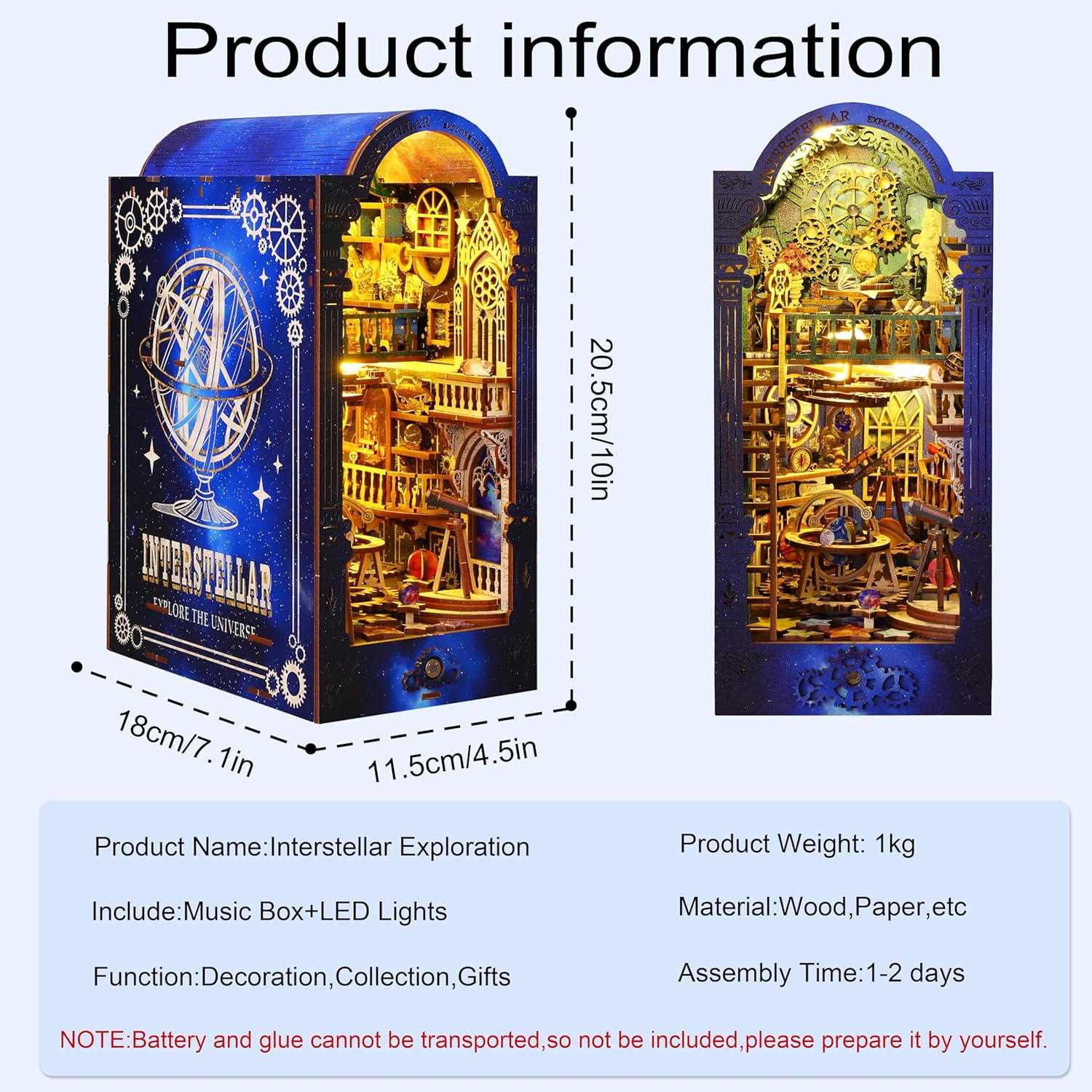 Cuteroom DIY Book Nook,Miniature Dollhouse Kit,Wooden Puzzle Booknook,Bookshelf,Bookends Model, 3D Buildkit with Music Box,Best Gifted for Family or Firend,Lover(Interstellar Exploration) - Create The World With Machinery image number 6