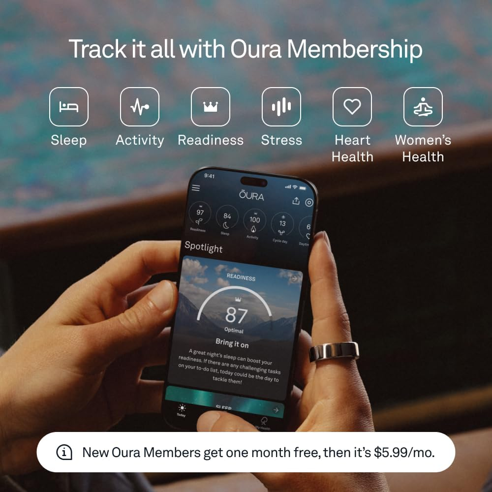 Oura Ring 4 - Brushed Silver - Size 10 - Smart Ring - Size First with Oura Ring 4 Sizing Kit - Sleep Tracking Wearable - Heart Rate - Fitness Tracker - up to 8 Days of Battery Life