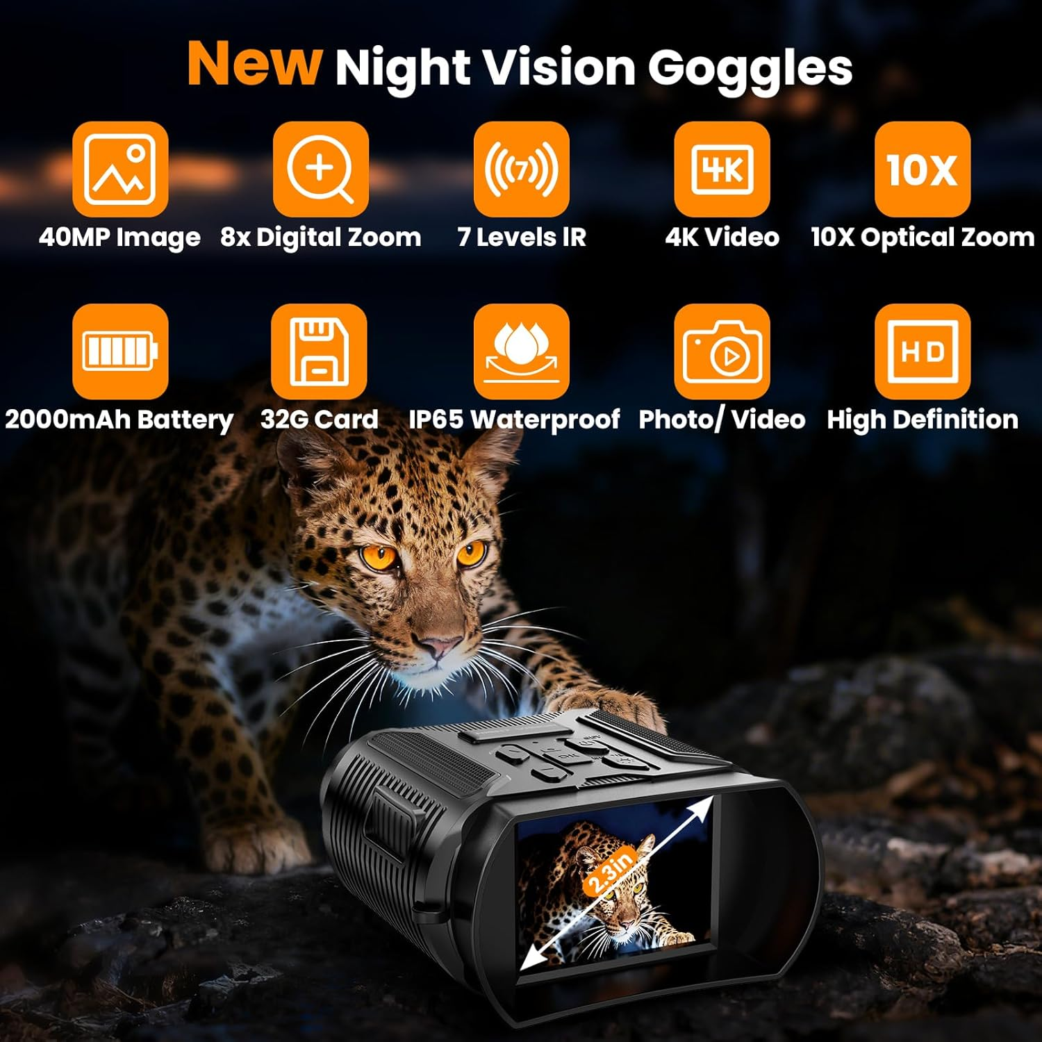 NKBZEB Night Vision Goggles - 5W Upgraded 4K HD IR Binoculars - 8X Digital Zoom, Rechargeable Binoculars with Camera Built In, 32GB Card to save Photos and Videos, Flashlight (Black) image number 1