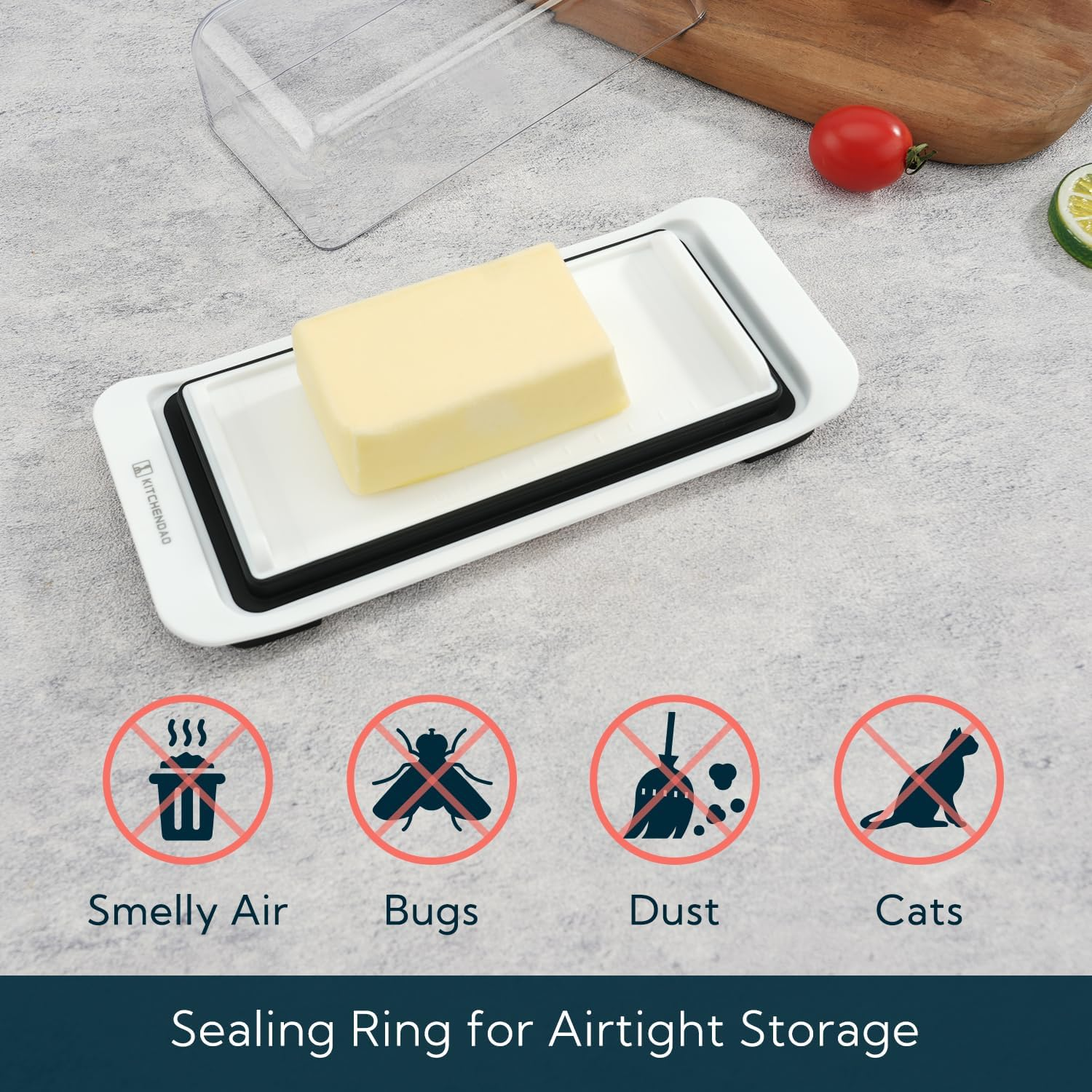 KITCHENDAO Large Airtight Butter Dish with Lid for Countertop and Fridge, Butter Keeper, Plastic Butter Holder Tray for 2 Sticks East Coast/West Coast/European Style/ Kerrygold Butter/ Cream Cheese image number 5