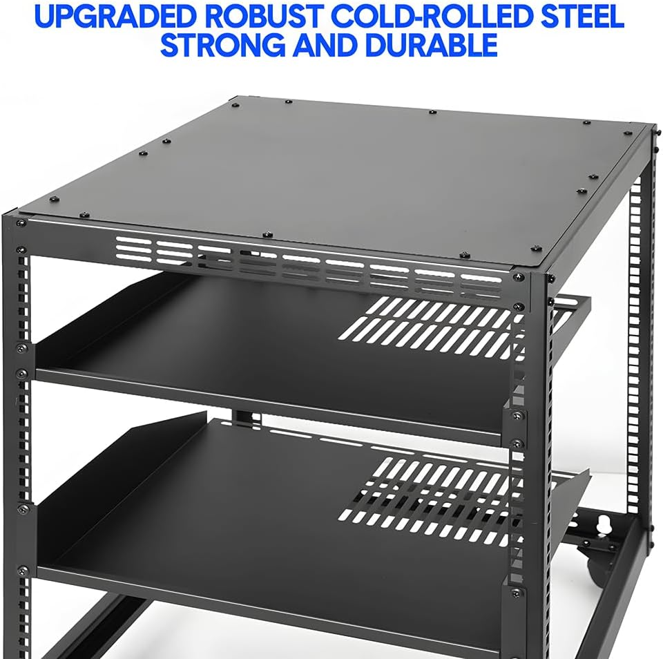 ALSTON 12U Open Frame Server Rack Free Standing or Wall Mountable 4-Post AV Rack Strong Loading Capacity with Lockable Anti-Skip Casters for IT Network AV Gear image number 1