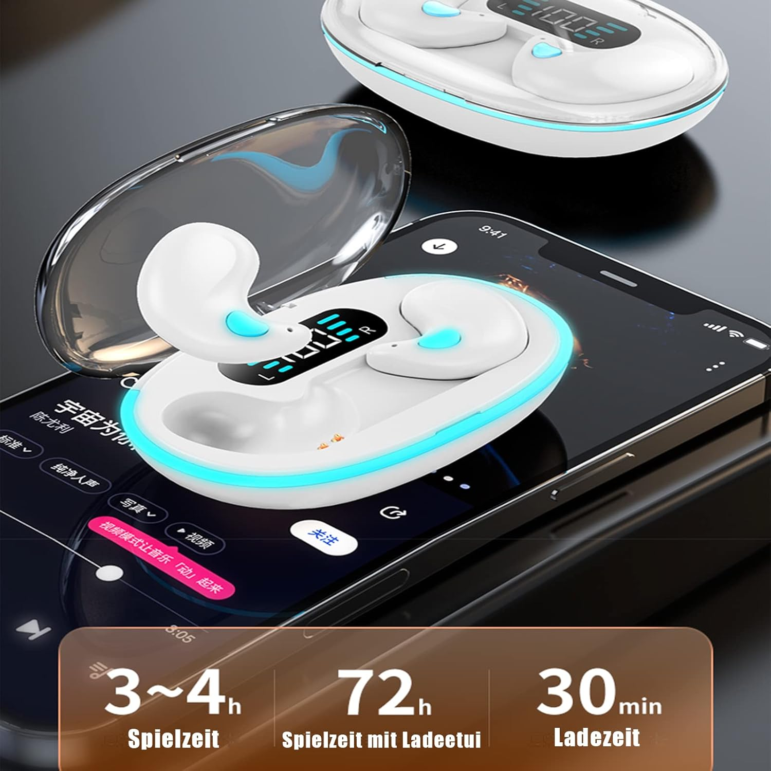 Xmenha Mini Invisible Bluetooth In-Ear Wireless Headphones for Sleeping, Noise Cancelling, Black image number 5