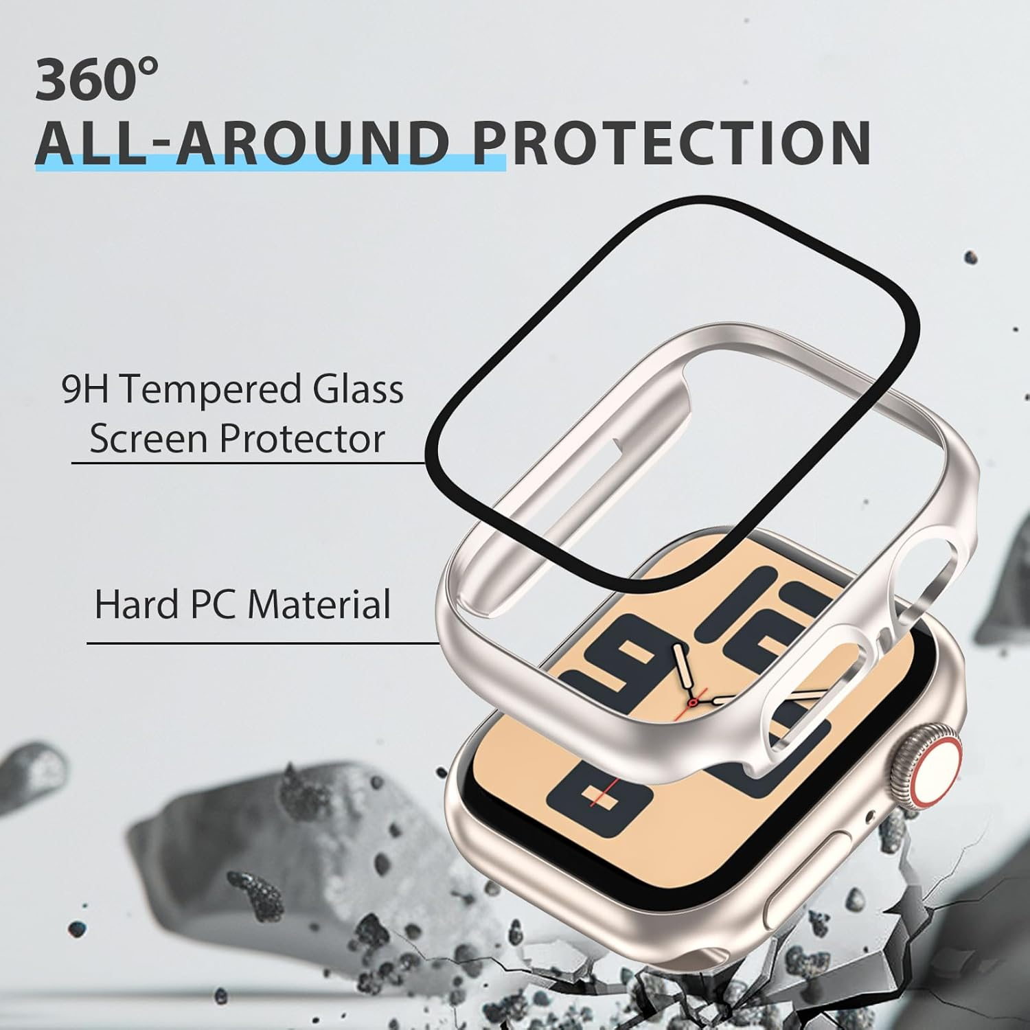 Luyialvals Case for 40Mm Apple Watch SE 3(2025)/SE 2/Se/Series 6/5/4 with Tempered Glass Screen Protector,Protective Bumper and Slim Face Cover for Iwatch 40 Mm,2 Packs,Starlight image number 3