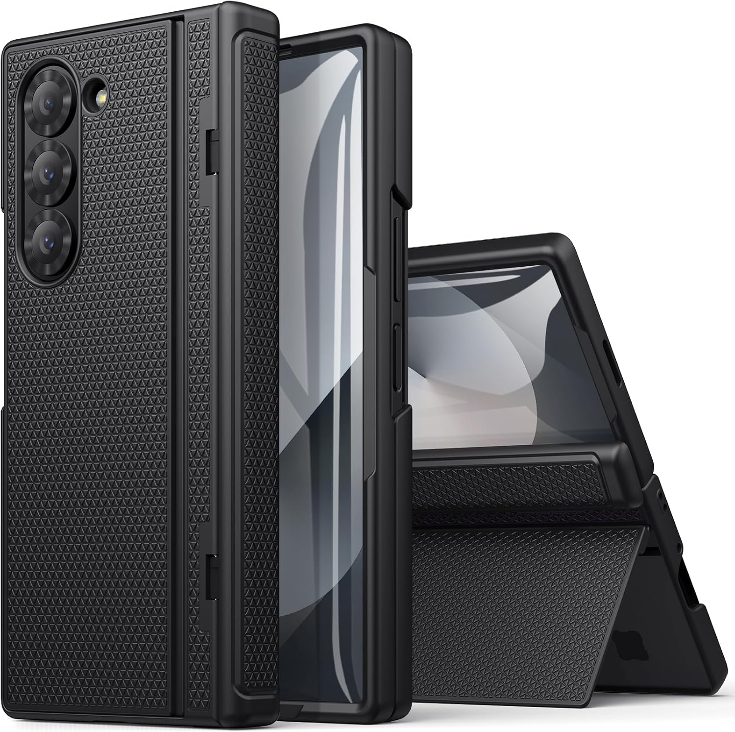 SIXBOX for Samsung Galaxy Z Fold 6 Case Slim with Stand, Tempered Screen Protector & Hinge Protection & Slim Thin, 360&deg; Full Body Rugged Hard Protective Phone Case for Galaxy Z Fold 6 5G 2024, Black