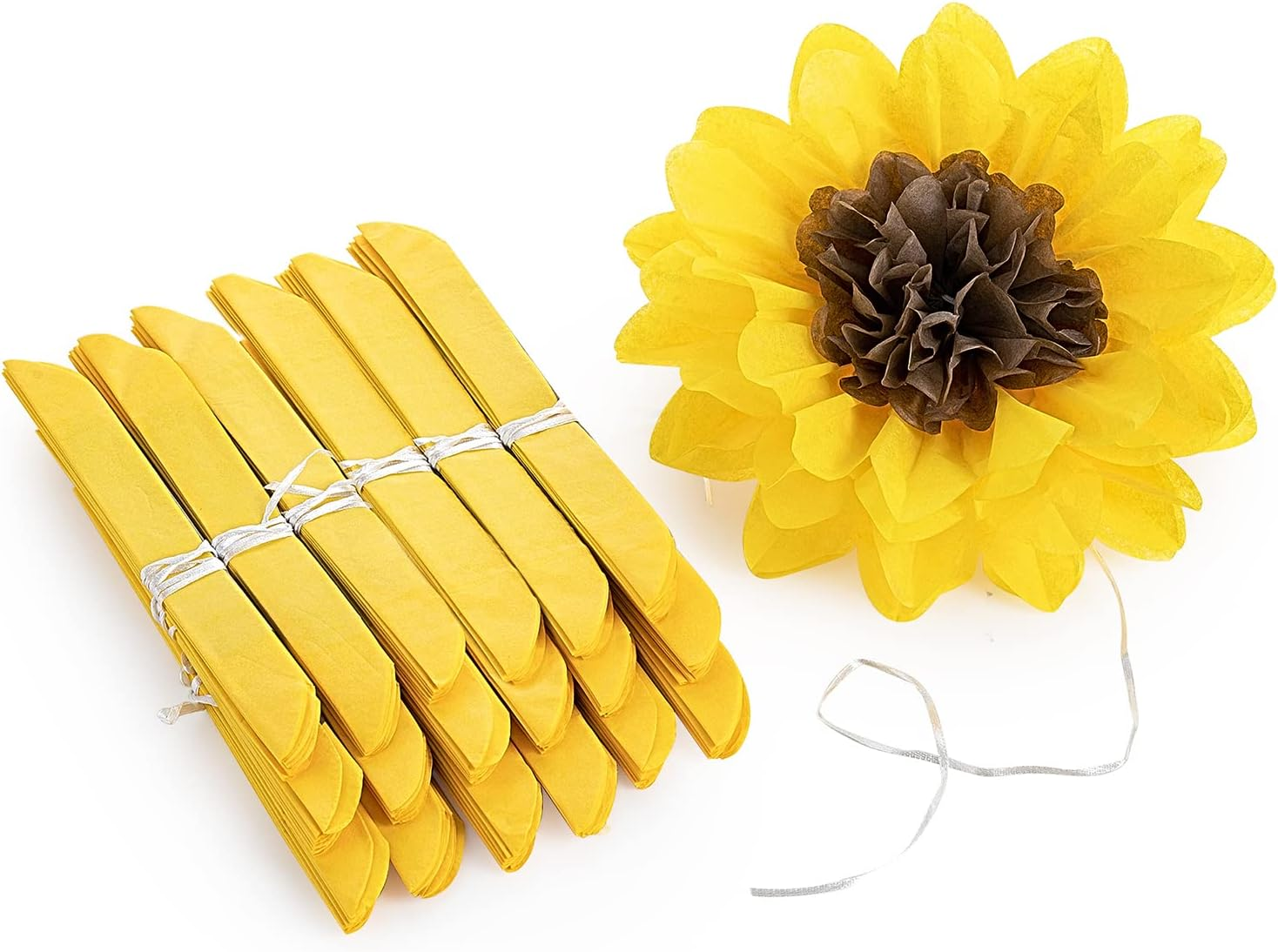 MISU Sunflowers Party Decorations Yellow Tissue Pom Poms Paper Flowers for Classroom Baby Shower Wedding Birthday Party Backdrop Home Decoration, 10 Inch, Pack of 18 image number 5