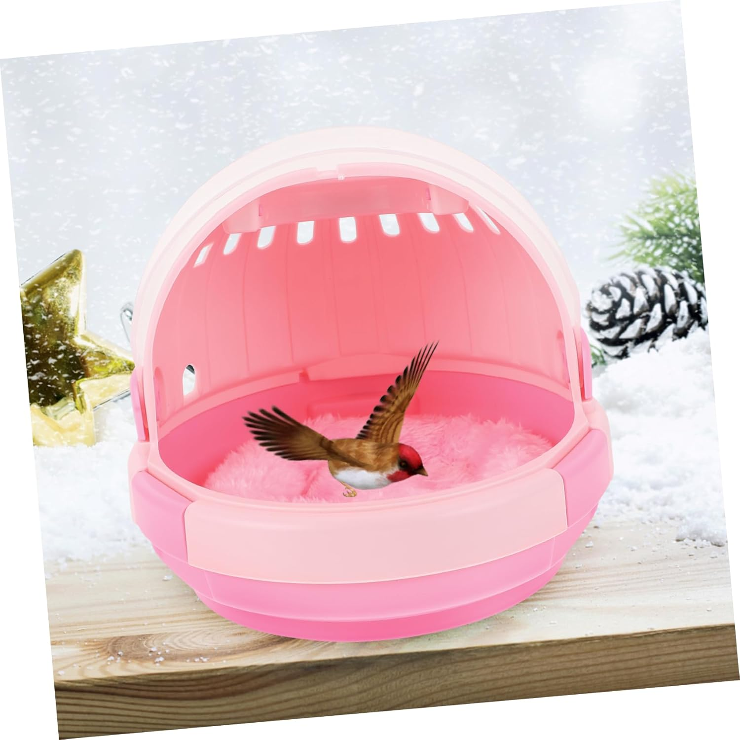 CIYODO Portable Parrot Cage Hand-Held Warm Nest with Pad Bird Travel Carrier Cage for Budgerigar Outdoor Pet Sleeping Bed Pink image number 3