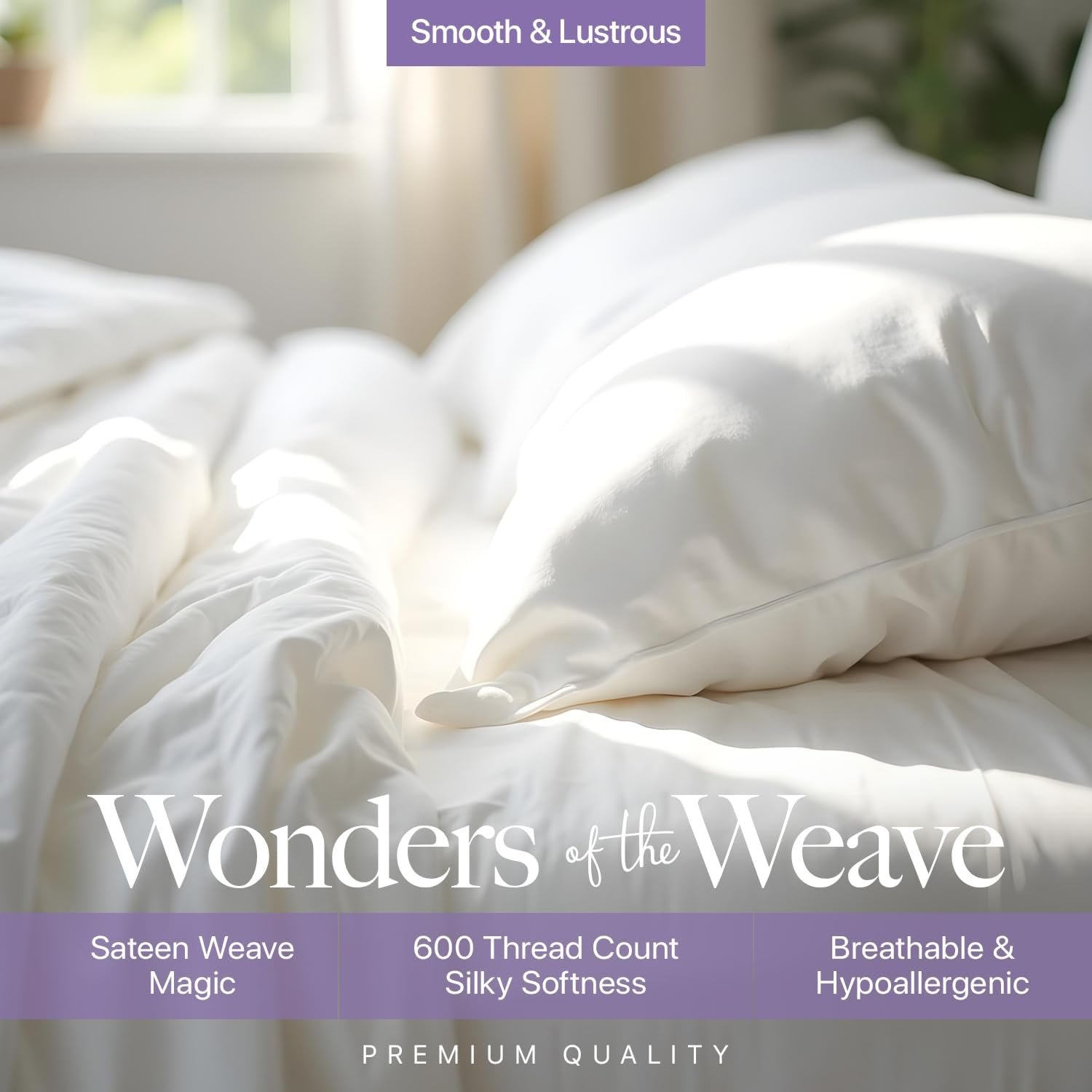 Carressa Linen 100% Egyptian Cotton King Size Sheets Set - 600 Thread Count Egyptian Cotton Sheets King Size (4 PC, Crisp White), Soft, Cooling, 16" Deep Pocket Sateen Weave Luxury Bed Sheet