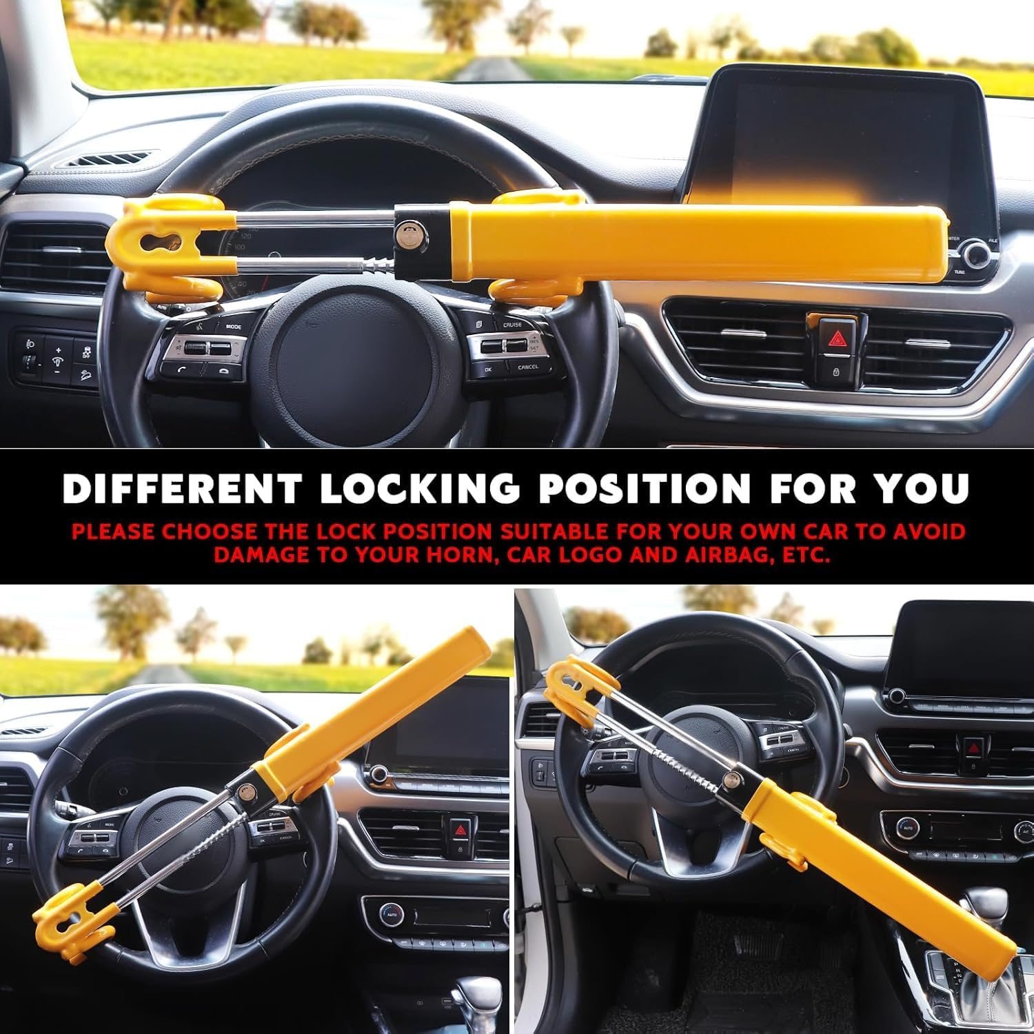 Steering Wheel Lock Anti-Theft Device Wheel Lock Retractable Car Lock with 3 Keys Heavy-Duty for Car Security Universal Fit for Auto/Suv/Van/Truck image number 1