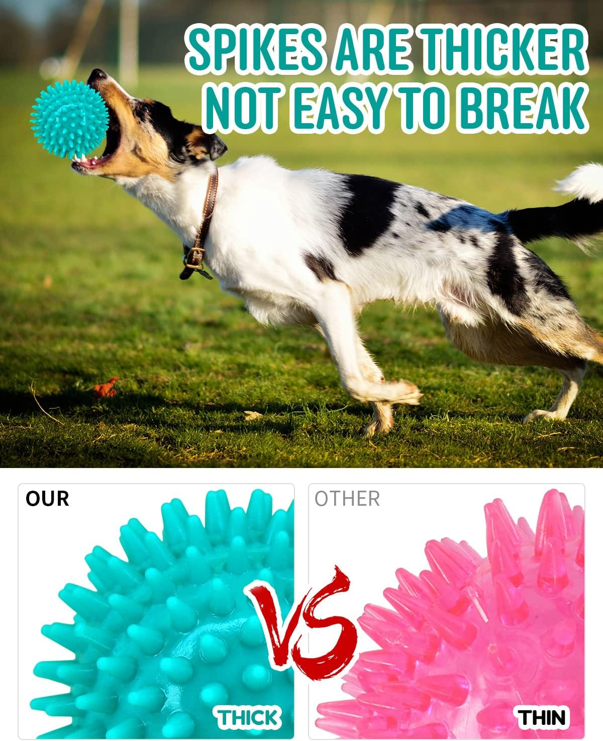 2 Pack 4.5&rdquo; Heavy Duty Squeaky Dog Ball for Medium Large Dogs, Spikey Dog Ball Toys for Clean Teeth and Training, Large Dog Toys for Aggressive Chewers&hellip; - Purple image number 2