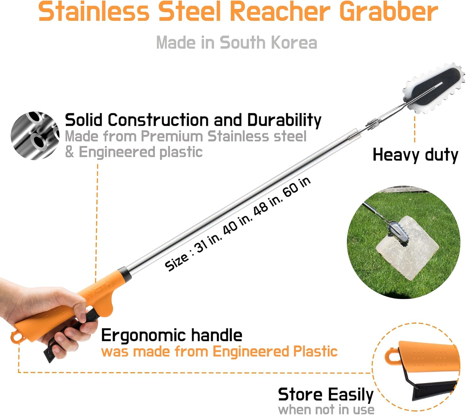 FTH All Stainless Steel Grabber Reacher Pickup Tool Heavy Duty Trash Picker Snake Tongs image number 4