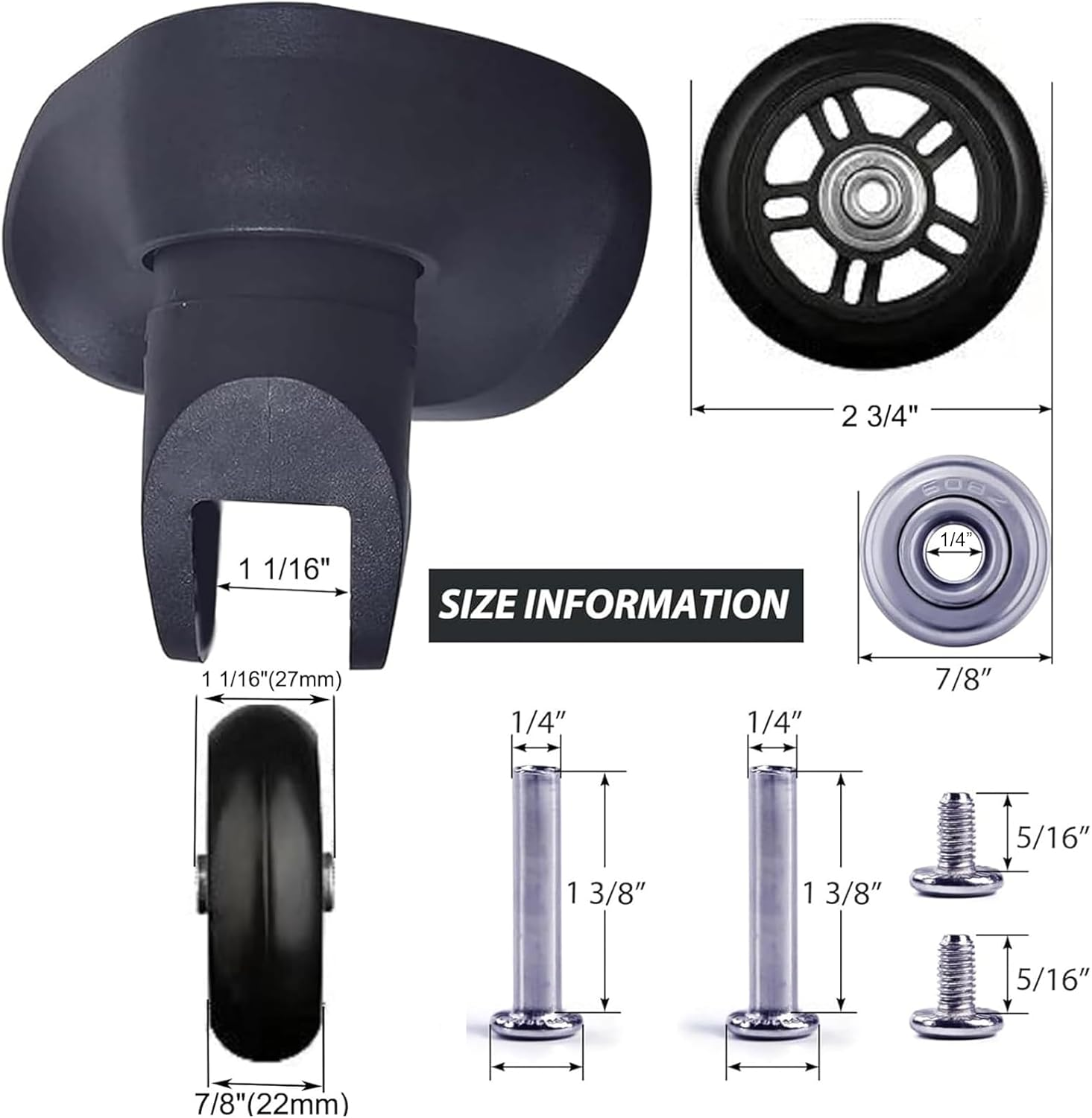 Tobeso-Nuoze Luggage Replacement Wheels 2 3/4 Inch Wear-Resistant Suitcase Replacement Wheels Rubber Swivel Caster Wheels Repair Kits 2 Wheels (70Mm*22Mm) image number 2