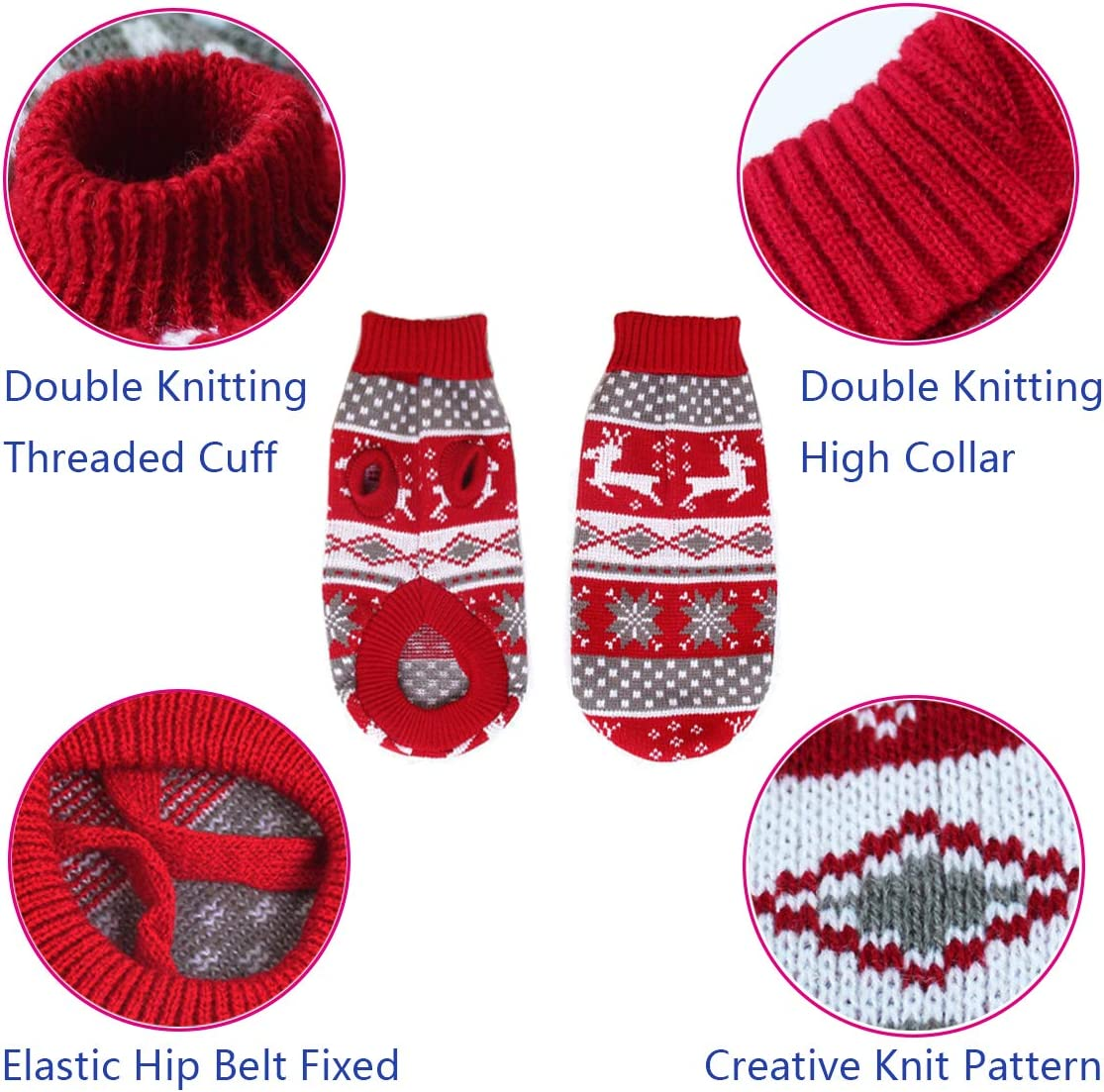 Vehomy Dog Christmas Sweaters Pet Winter Knitwear Xmas Clothes Classic Warm Coats Reindeer Snowflake Argyle Sweater for Kitty Puppy Cat-Xs image number 1