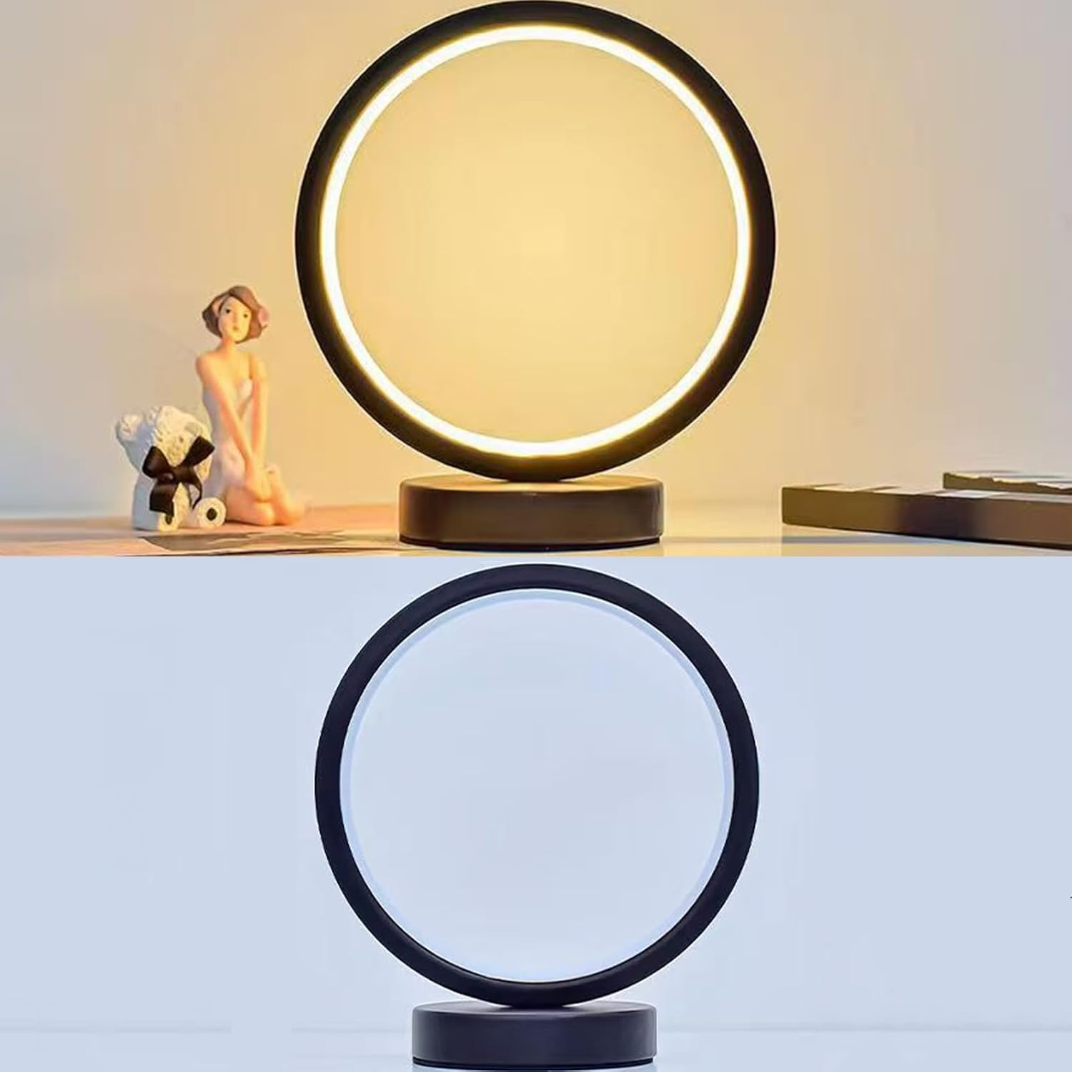 Small Modern Bedside Table Lamp, LED round Bedside Night Light, 3 Color Temperatures and 10 Brightness Levels, 7.87'' Desk Lamp for Bedroom, Living Room, Reading Lamp, Home Decoration, White