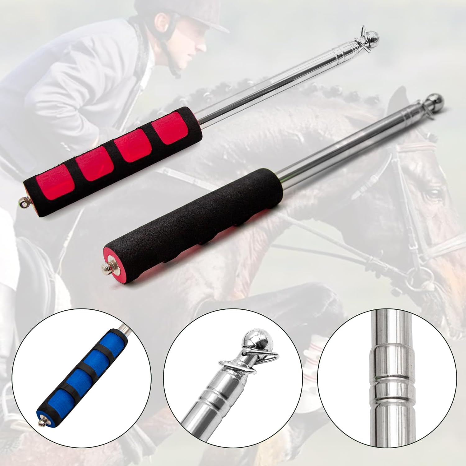 ZUDKSUY Horse Training Flag 2 Pcs 48Inch Telescopic Flagpoles and 4 Pcs 18Inch Equestrian Training Flags Portable Equestrian Nylon Training Flags image number 4