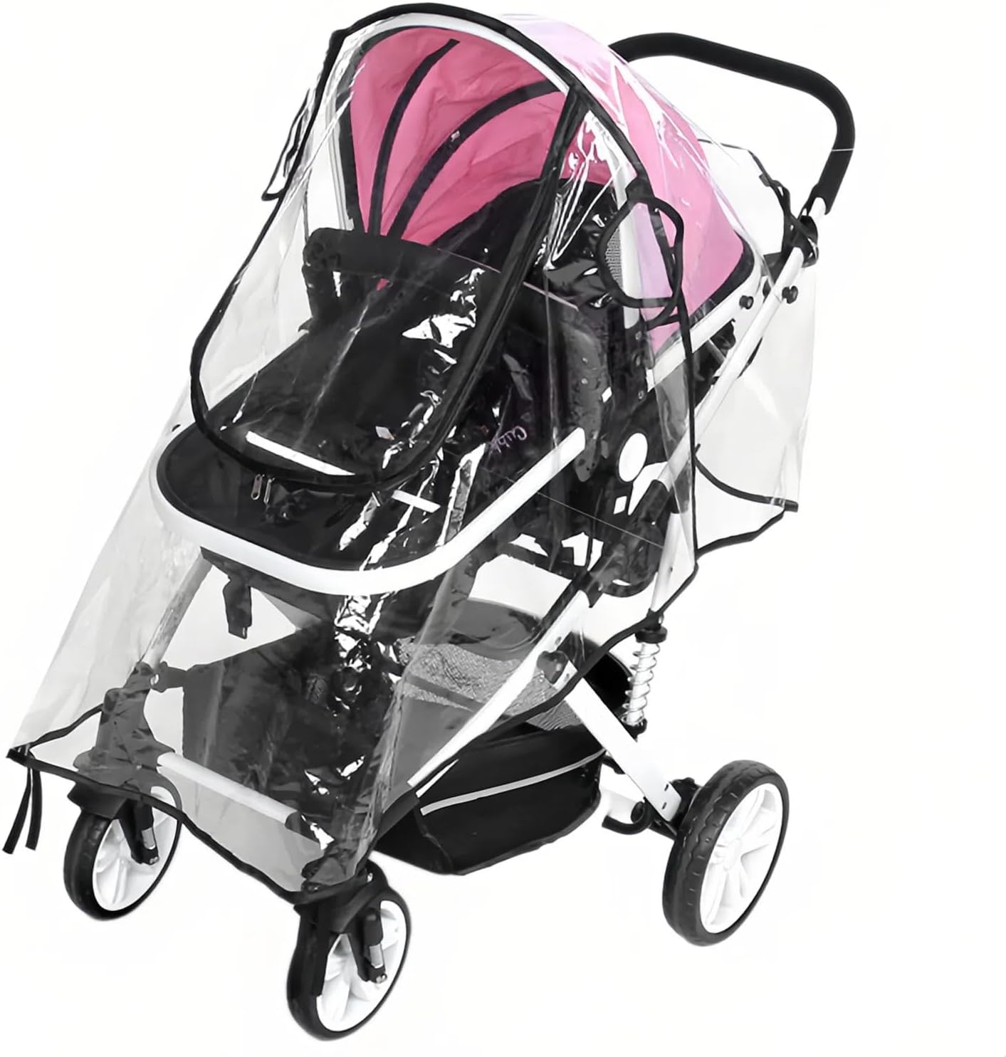 Universal Baby Stroller Rain Cover - EVA Material with Front Zip Opening, Windproof Waterproof Dustproof Clear Transparent Protection for Travel Weather Shield - Fits Most Pushchairs, Prams, Buggies image number 6