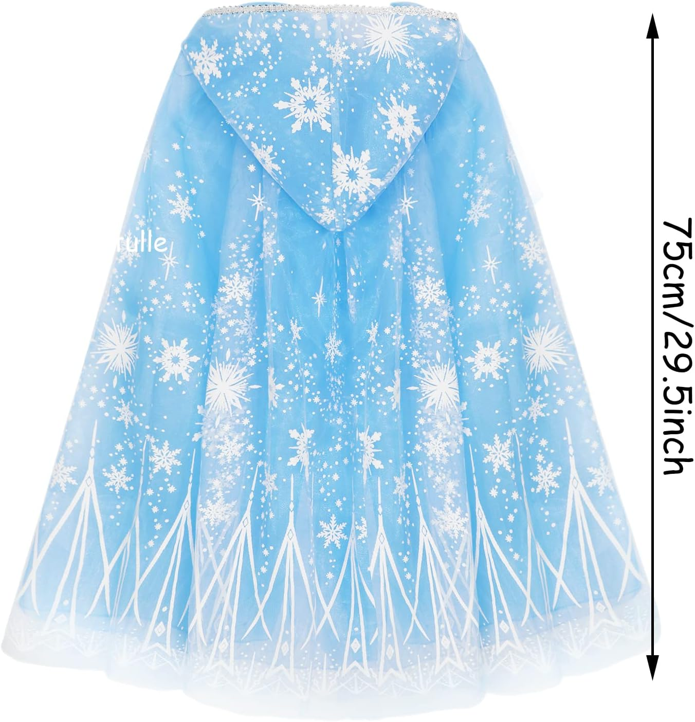 PHOGARY Princess Cape Blue Princess Cloak Snowflake Hooded Cape, Princess Fancy Dress Halloween Costume 2 Layered Tulle Carnival Birthday Party Cosplay Princess Dress up for Girls image number 6