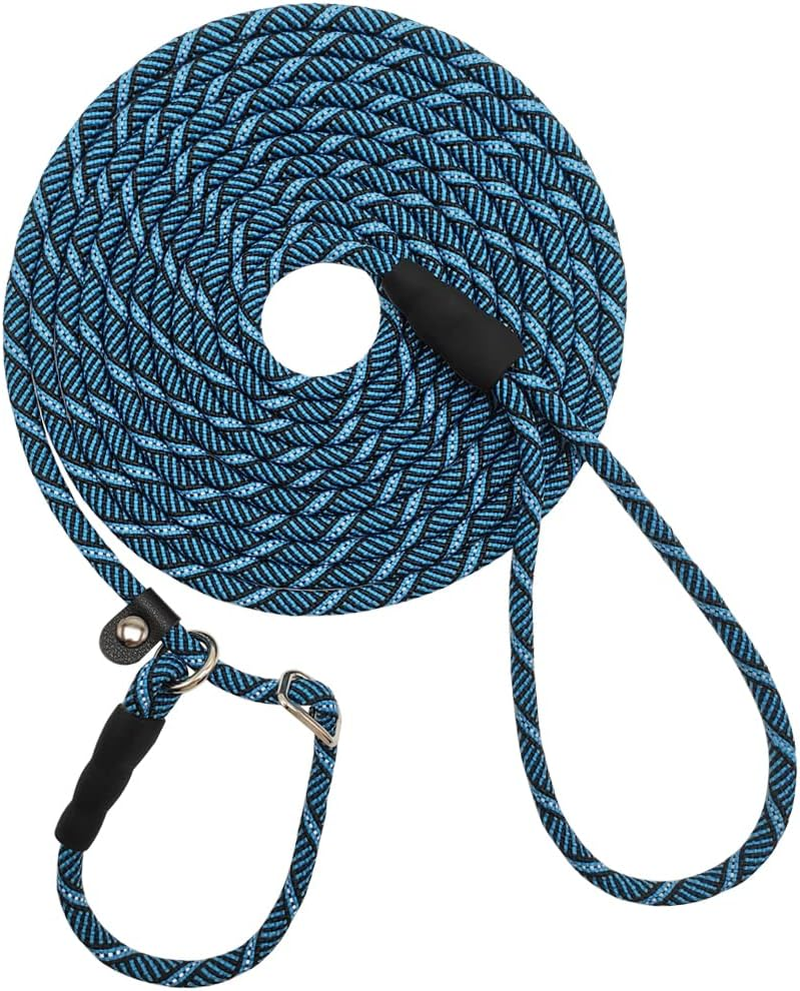 Anti-Choking Long Slip Lead Dog Leash 12FT/20FT/30FT/50FT, Reflective Nylon Rope Training Leash for Medium Small Dogs Outdoor Behavior Active Playing (30Ft, Blue)