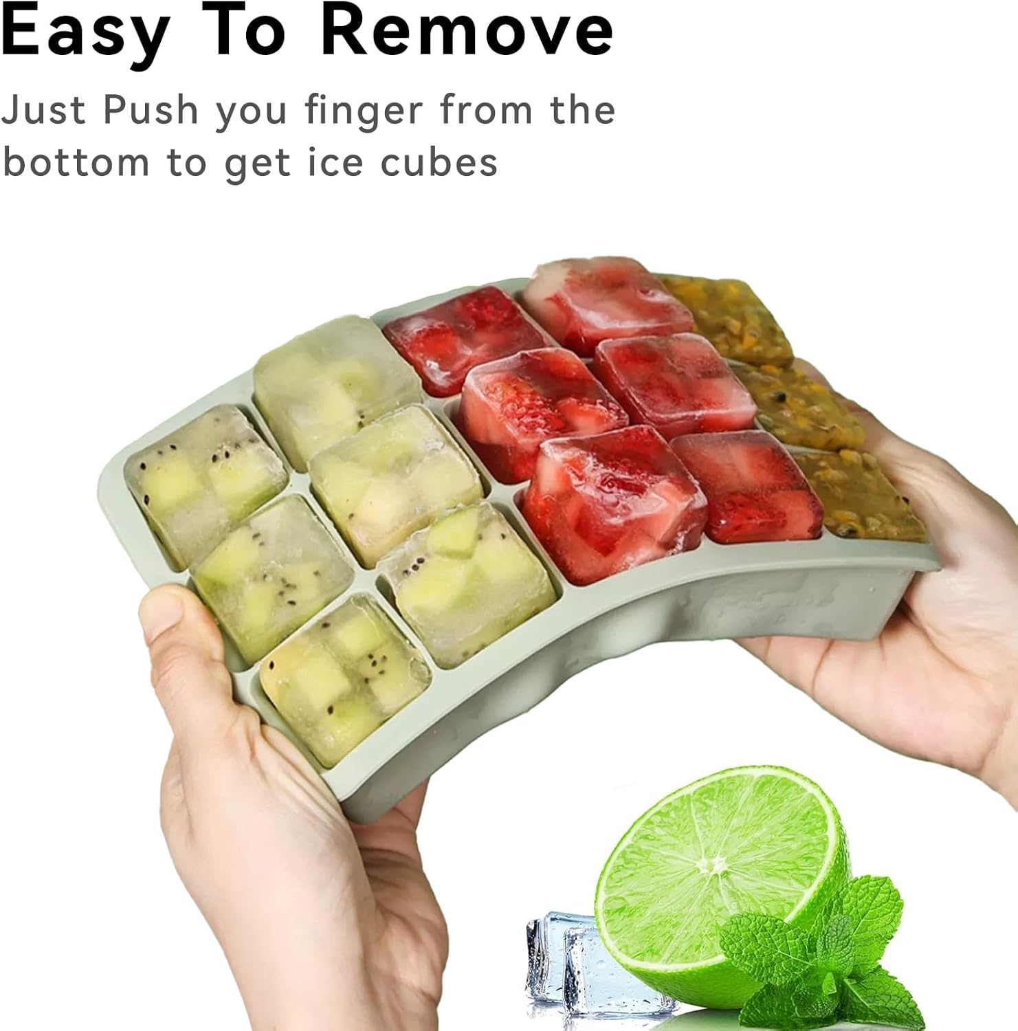 Silicone Ice Cube Tray,3 Pack Large Size Ice Cube Molds with Leak Proof Lid,Big Square Ice Cube Maker and BPA Free for Cocktail,Whiskey, Stackable, Flexible Ice image number 5