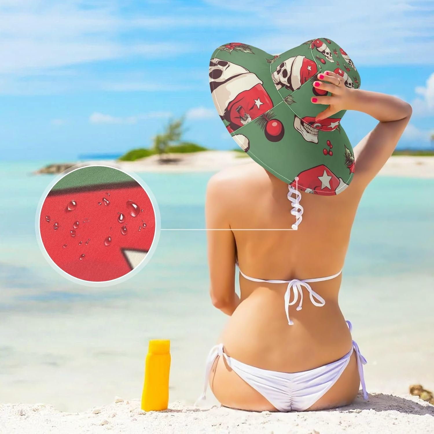 Christmas Skulls Foldable Womens Wide Brim for Summer Decorative Wide Brim Sun Hats for Womens Summer Elegant Gorro De Playa Para Mujer, Christmas Skulls, One Size image number 2