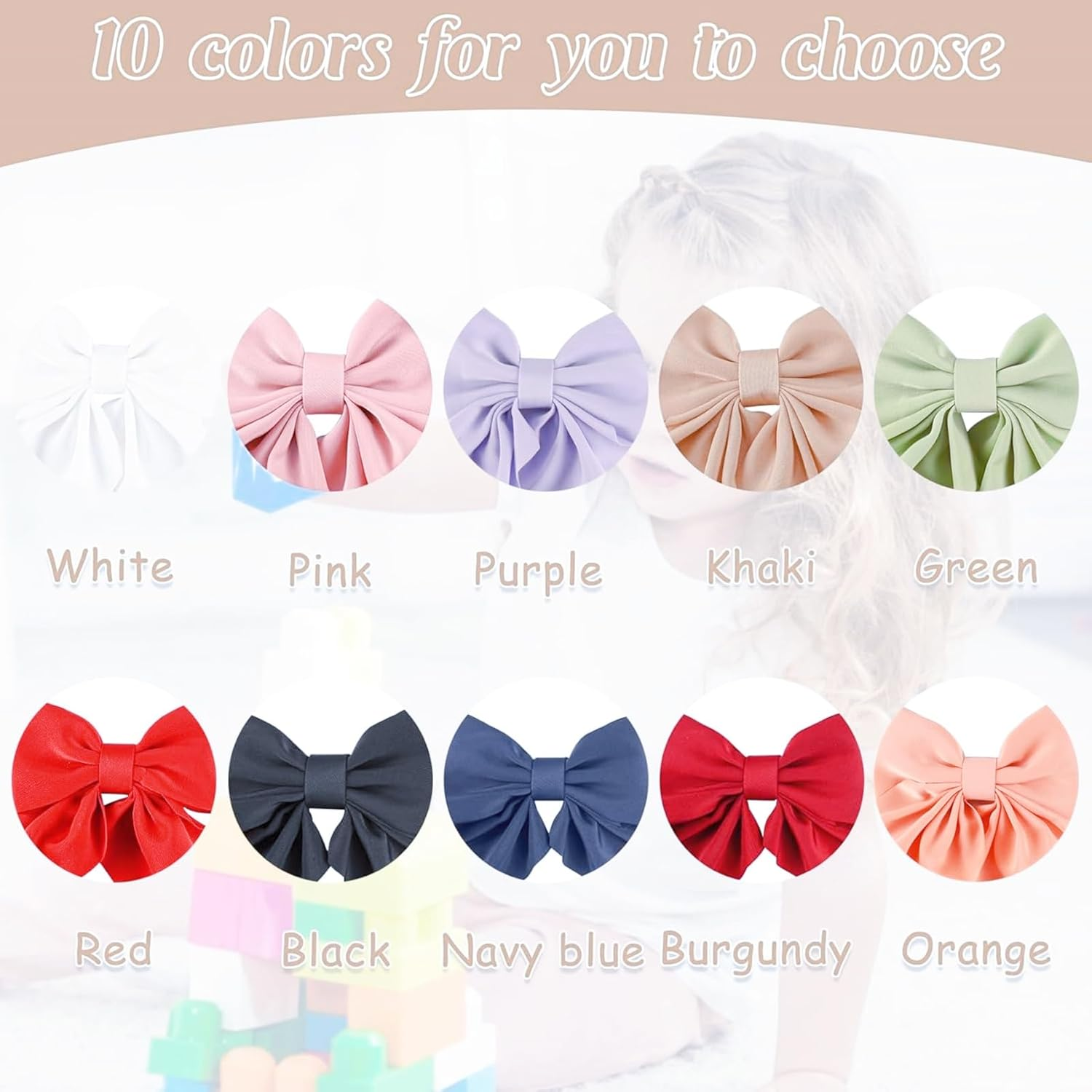 Pack of 10 Large Bow Hair Clips with Long Tails - Soft Satin French Hair Pins for Women and Girls - Perfect for Parties and Valentine'S Day image number 1