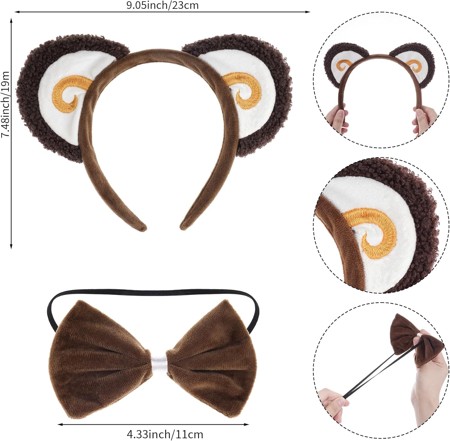 OJIOUI 3Pcs Monkey Ears Headband for Women for Halloween Party Dress Up image number 3