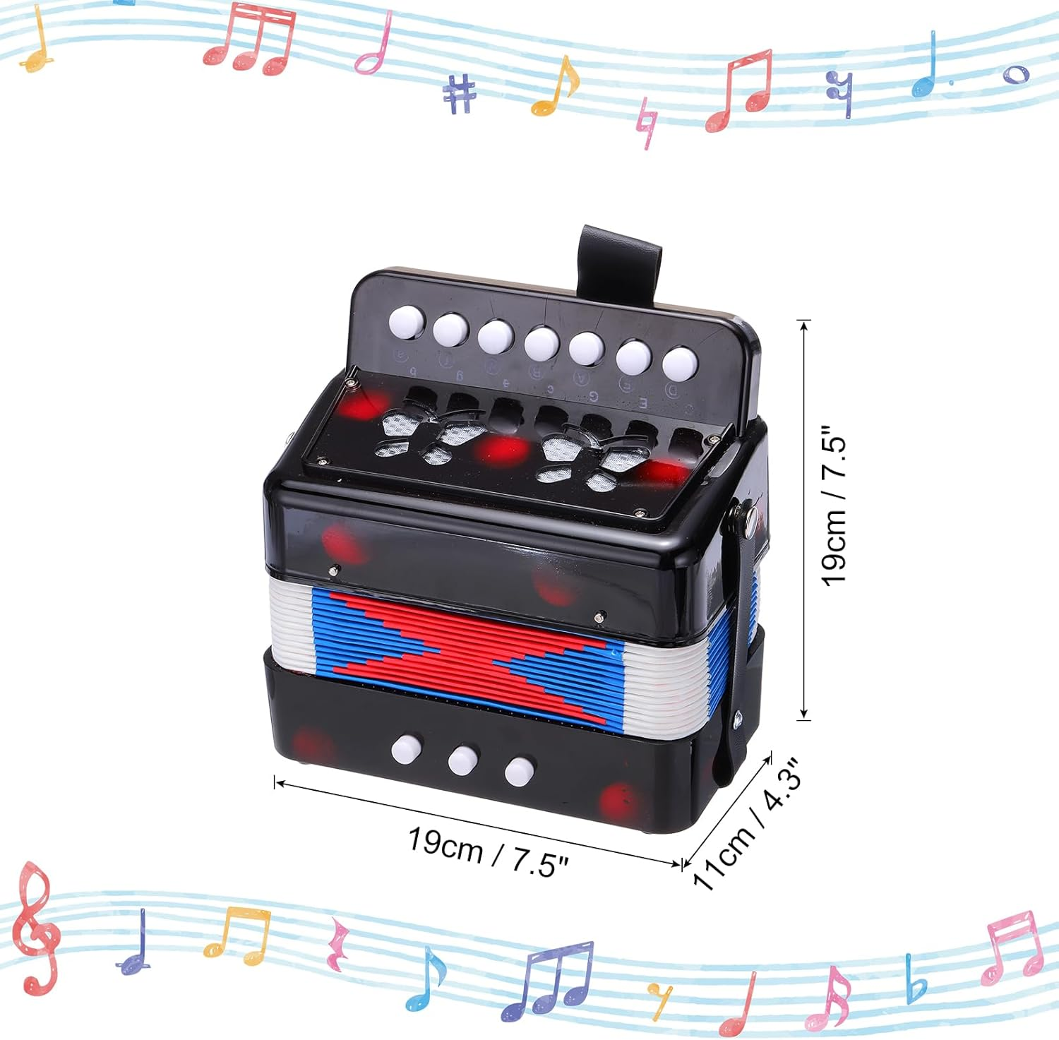 Sourcing Map Accordion 10 Keys Button Accordion Mini Musical Instrument Gifts for Adults Beginners Educational, Black
