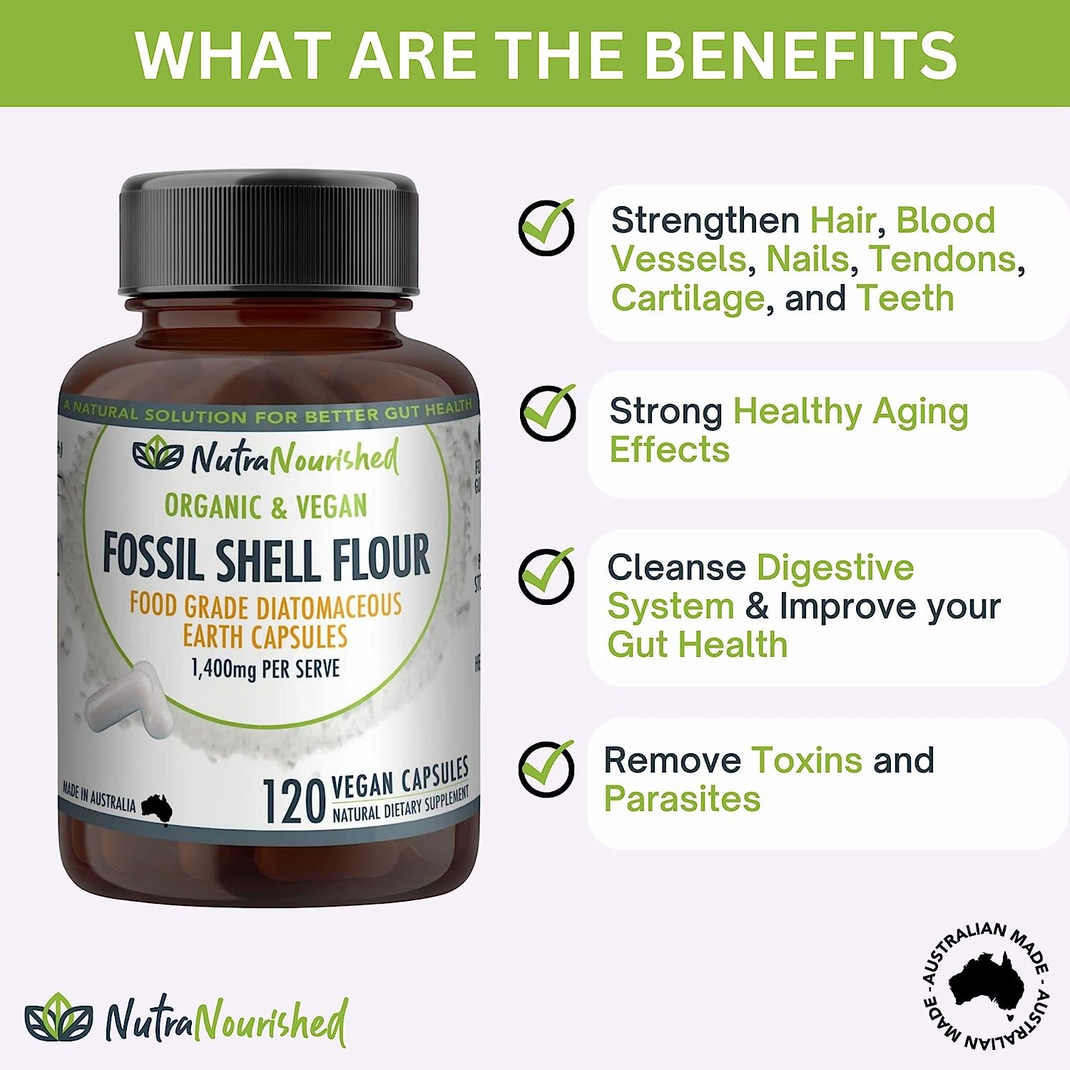 Fossil Shell Flour Capsules (120 Pills) - Vegan 1,400 Mg Food Grade Diatomaceous Earth Supplement for Digestive Health, Detoxification, and Silica-Rich Nutrition image number 3