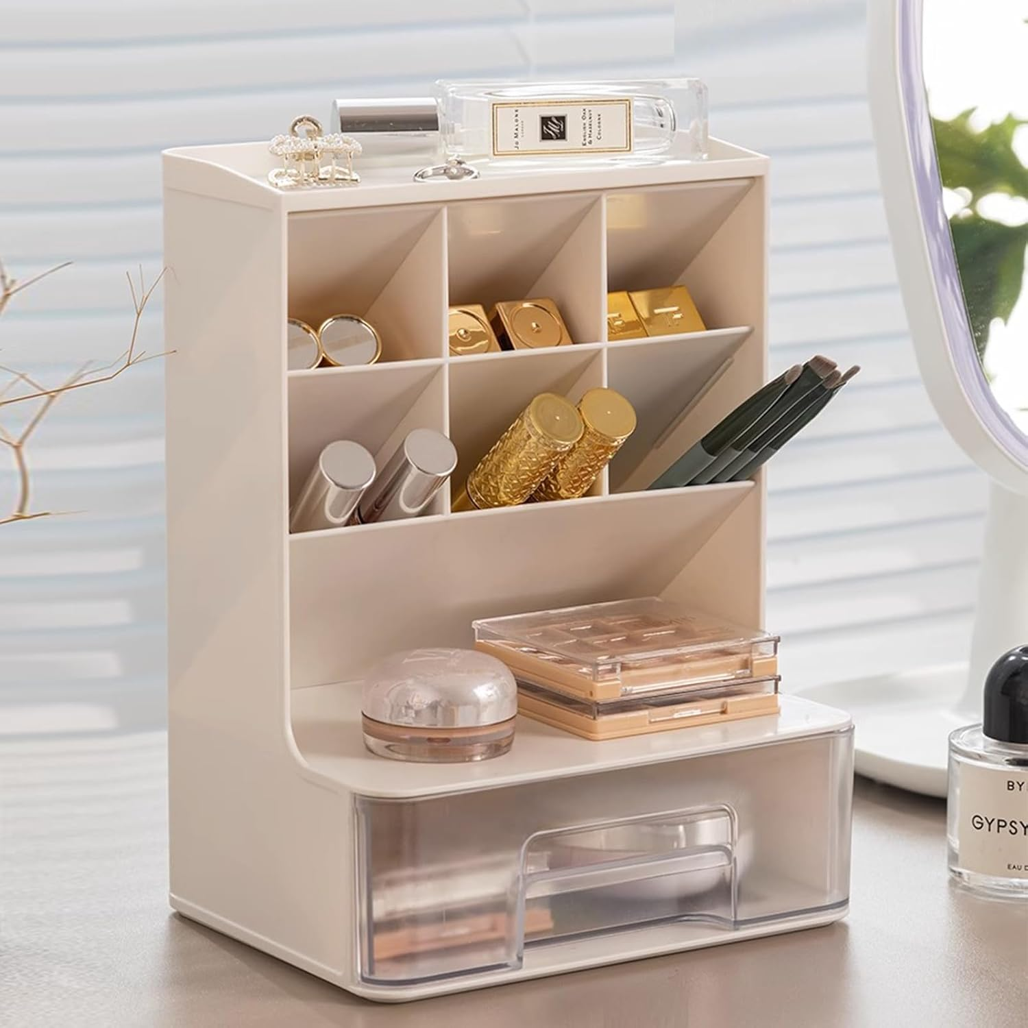 Enliansgo Desk Organizer Office Desktop Organizer with Drawer, Multi-Functional Pencil Organizer, Desk Organizers and Accessories for Office Art Supplies, Desktop Stationary Organizer Caddy (White) - Green image number 6