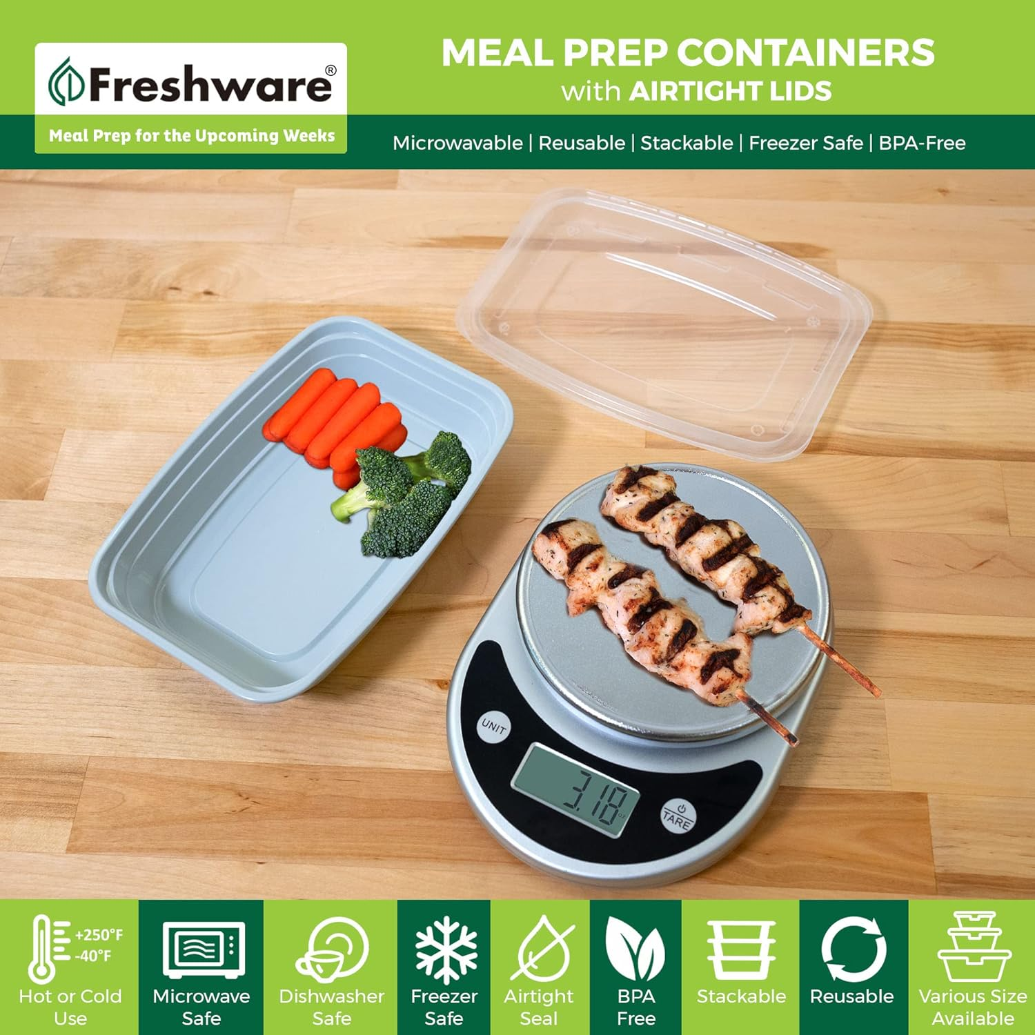 Freshware Meal Prep Containers [25 Pack] 1 Compartment Food Storage Containers with Lids, Bento Box, BPA Free, Stackable, Microwave/Dishwasher/Freezer Safe (28 Oz) image number 6