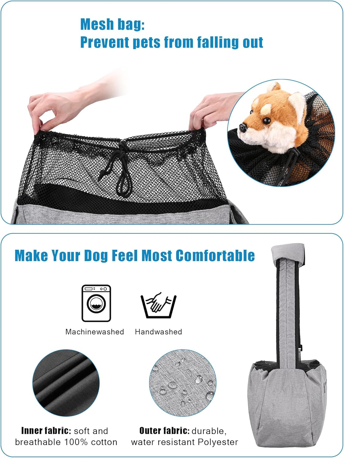 Ownpets Pet Sling Carrier, Fits 15 to 25Lbs Extra-Large Dog/Cat Sling Carrier Reversible and Hands-Free Dog Bag with Adjustable Strap and Pocket Shoulder Pad for Outdoor Travel Hiking