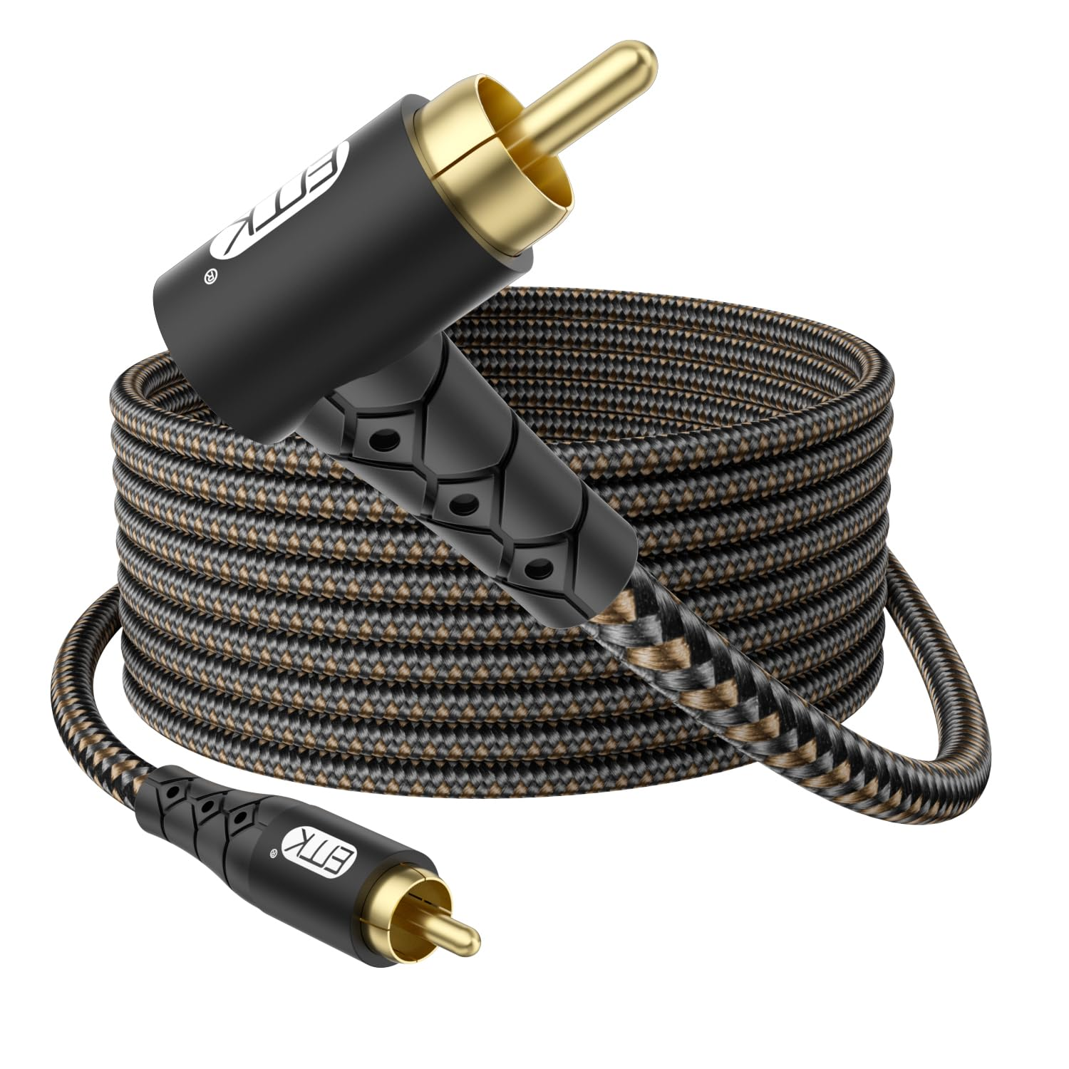 EMK 90 Degree RCA Subwoofer Cable 24K Gold-Plated Connector Nylon Braided Double Shielded &ndash; Support Digital & Analog Signals for Amplifier, Home Theater, Hi-Fi System,Subwoofer Black/15Ft/5M image number 5