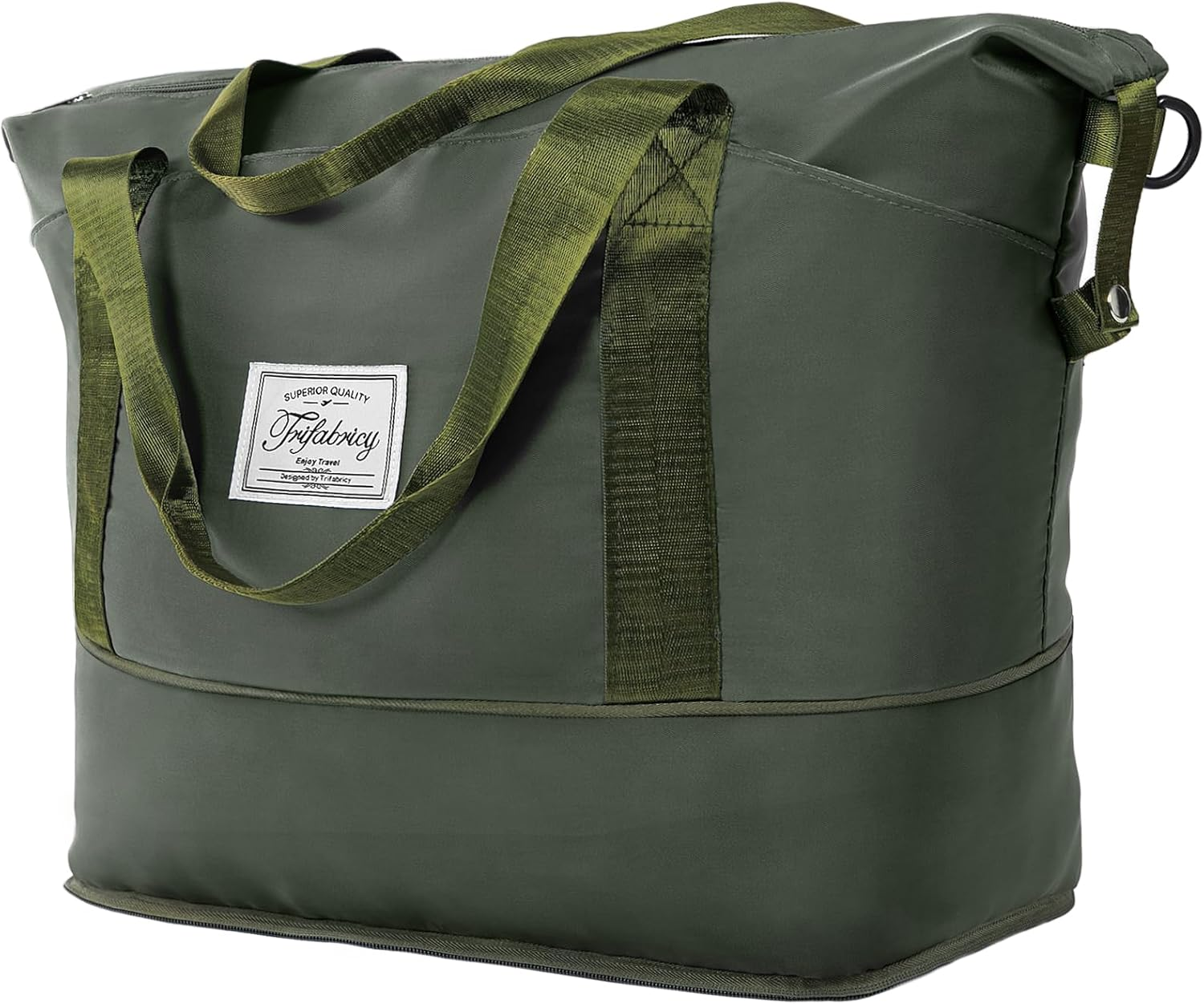 Duffel Bag - Large Shoulder Weekender Overnight Bag, Carry on Bag with Wet Pocket, Waterproof Expandable Duffel Bag with Trolley Sleeve, Olive Green