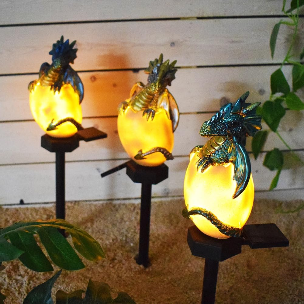 YZYOE 3 Pack Solar Energy Dragons Pet Light, Garden Decoration Resin Cute Animal Ground Lamp,Wireless Dusk to Dawn LED Sconce Lights Waterproof. image number 3