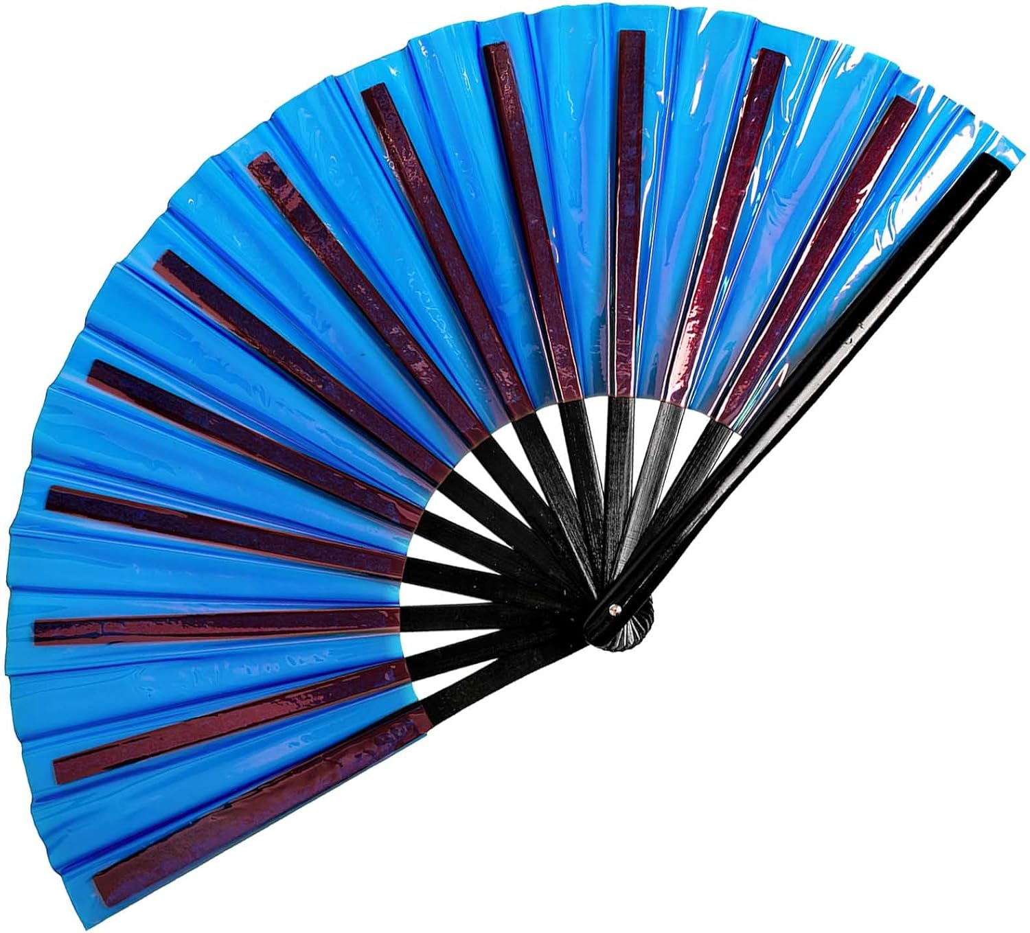 Large Clack Hand Rave Fan Holographic Folding Popping Line Dance Fan Foldable Handheld Clacking Fans for Line Dancing Craft Laser Rave Accessories for Festival Rainbow Outfits Party Club(Light Blue)