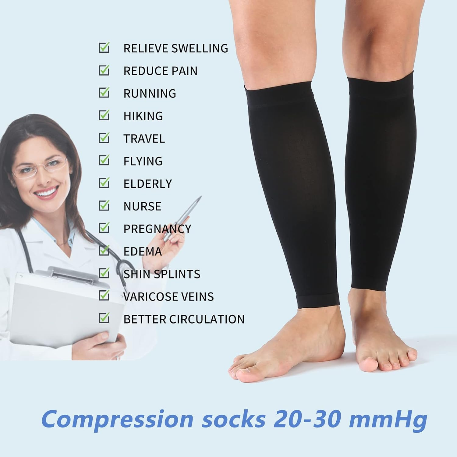 VARCOH (2 Pairs) Compression Socks for Women, Calf Compression Sleeves Men 20-30 Mmhg,Calf Compression Sleeves for Women, Graduated Varicose Veins,Indicated for Swelling, Cycling image number 1