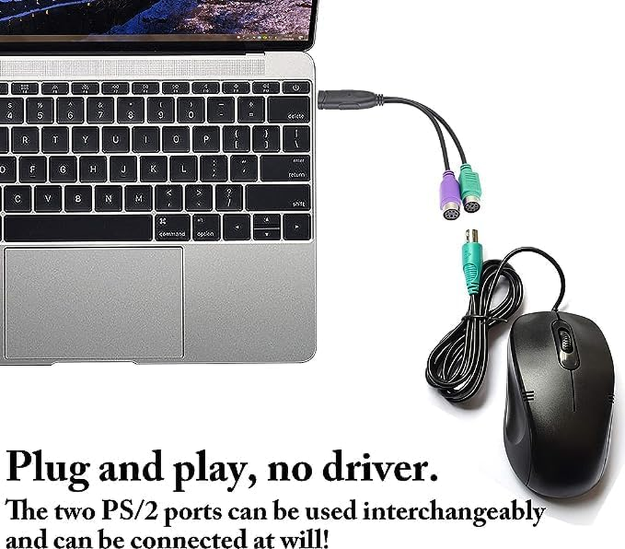 2PCS PS2 to USB Adapter PS2 Keyboard and Mouse to USB Converter Cables Y Splitter Adapter Plug and Play Built-In USB IC Support PS2 Port of KVM Switch (20Cm) image number 4
