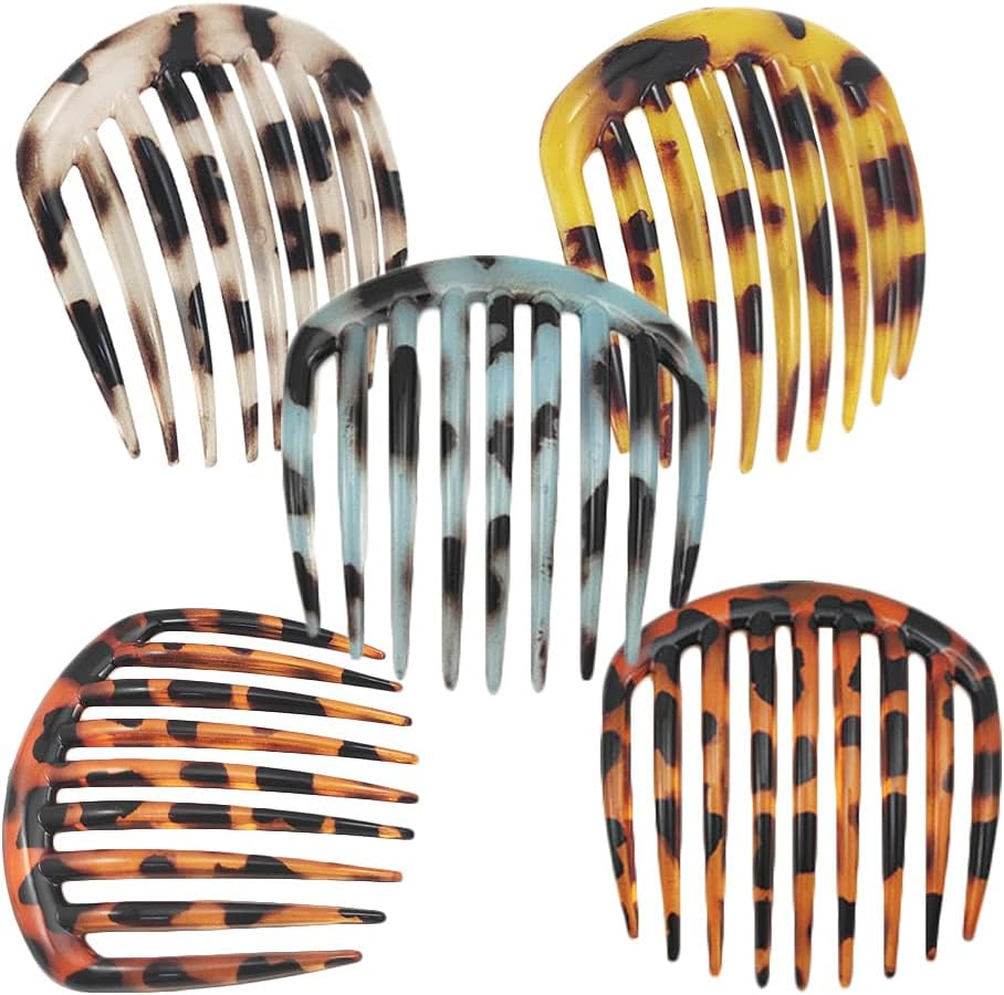 5 Pcs French Twist Comb Retro Celluloid Hair Comb 9 Teeth Non Slip Comb Clips Hair Styling Accessories for Women and Girls Multicolour image number 4