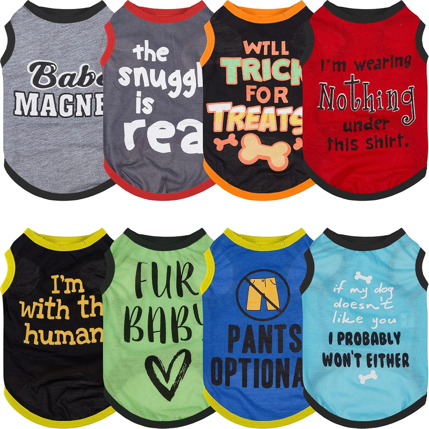 8 Pieces Dog Shirts Pet Printed Clothes with Funny Letters Summer Pet T Shirts Cool Puppy Shirts Breathable Dog Outfit Soft Dog Sweatshirt for Pet Dogs Cats (Classic Pattern,Small) image number 6