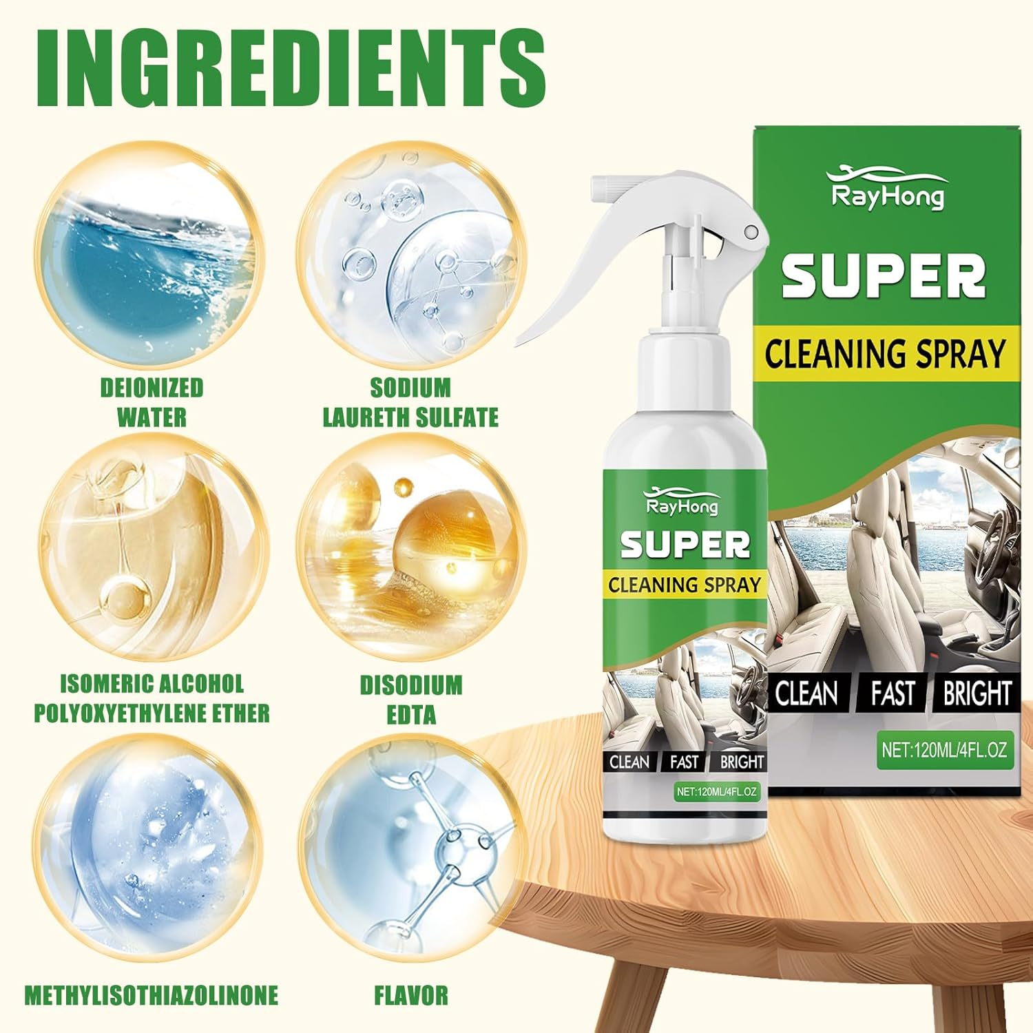 120 Ml Car Interior Cleaner Spray + 2 X Upholstery Brush + Microfibre Cloth Upholstery Cleaner Car Care Set for Leather, Plastic, Rubber & Textiles Ideal for Car Interior Cleaning & Car Detailing image number 4