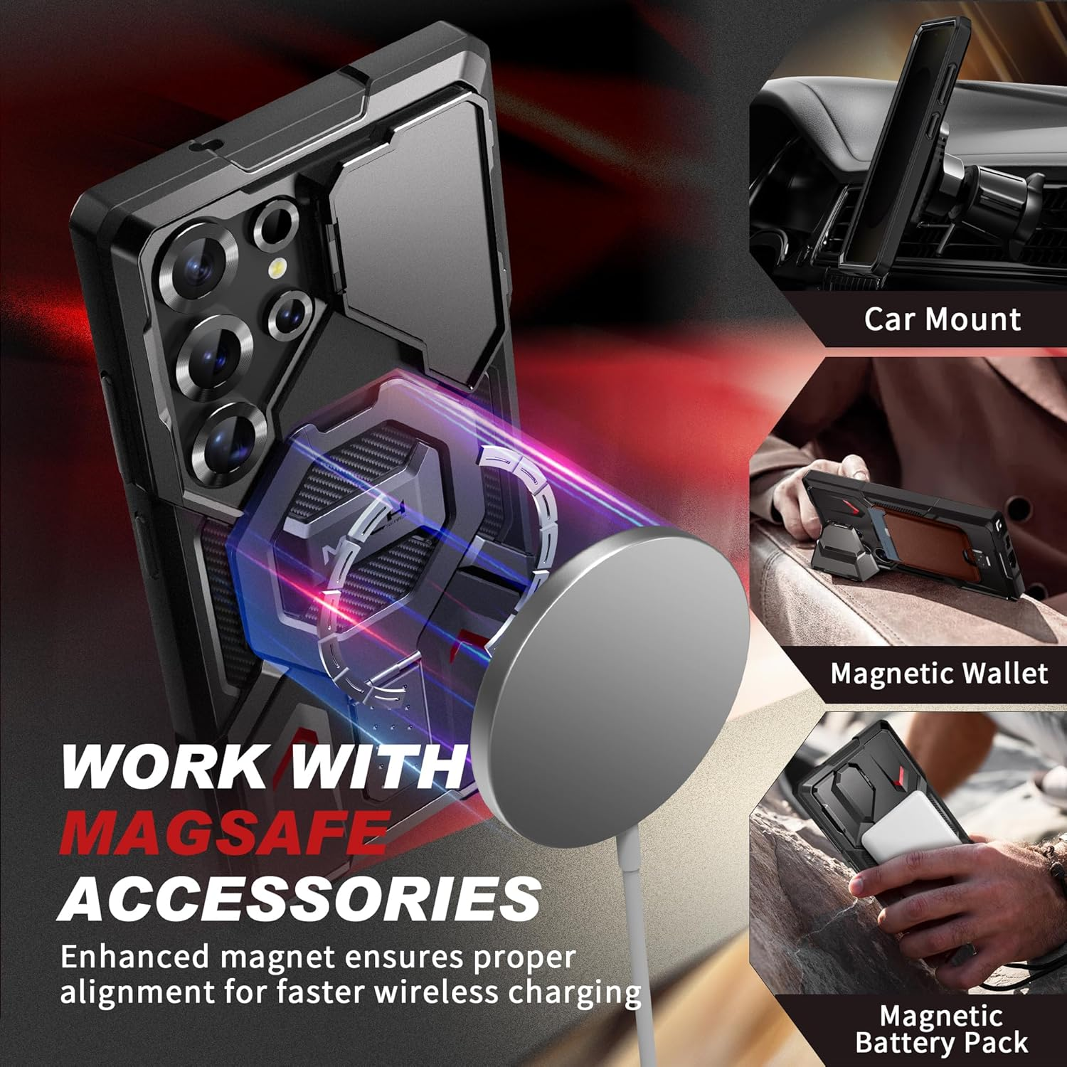 TONGATE Magnetic Stand for Samsung Galaxy S25 Ultra Case with Privacy Screen Protector, [Compatible with Magsafe] [Military Drop Protection] S25 Ultra Case with Camera Cover & Belt Clip, Black Privacy