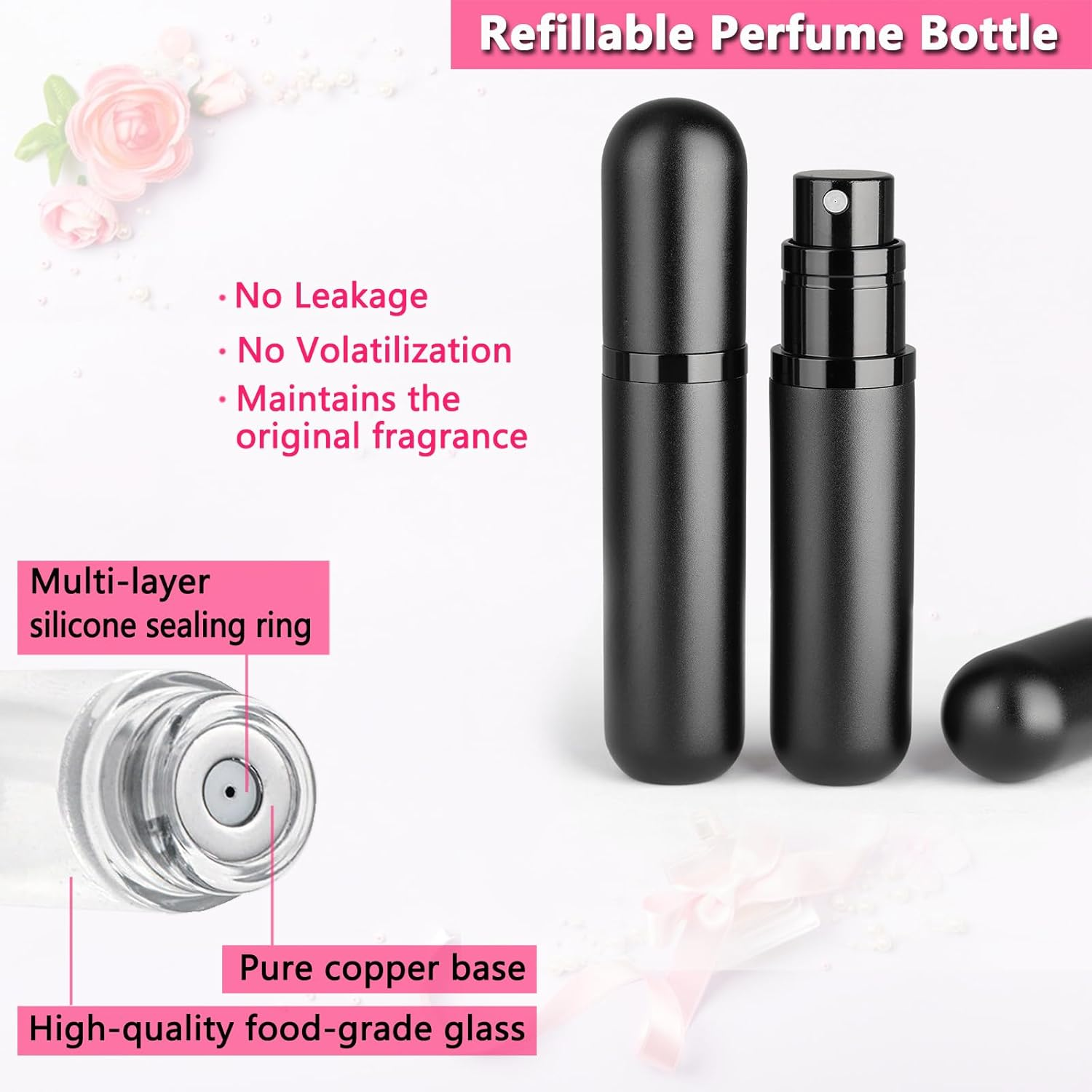 Perfume Travel Refillable Bottle Atomiser - 2-Pack 5ML ANTOKX Perfume Atomizer, Perfume Refill Bottle, Leakproof Portable Perfume Sprayer for Women and Men (Black & Black) image number 5