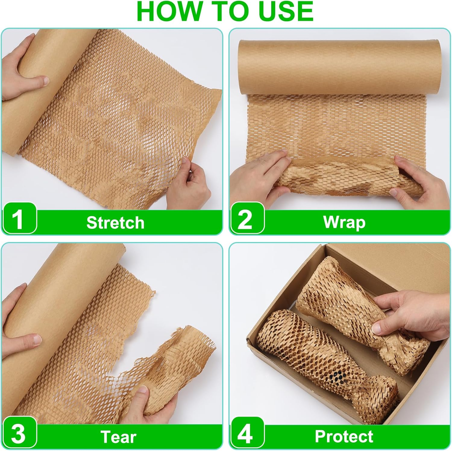 Honeycomb Packing Paper 12&rdquo; X 100&rsquo; Moving Suppliers Bubble Cushioning Wrap Paper Roll for Moving/Shipping/Packing with 80 Fragile Sticker Protective Eco Friendly & Recyclable image number 4