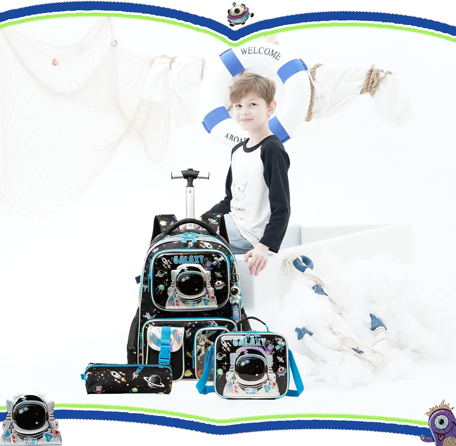 Meetbelify Kids Rolling Backpack with Wheels for Girls Boys Rolling Backpacks for Elementary Students, Boy 02, Small