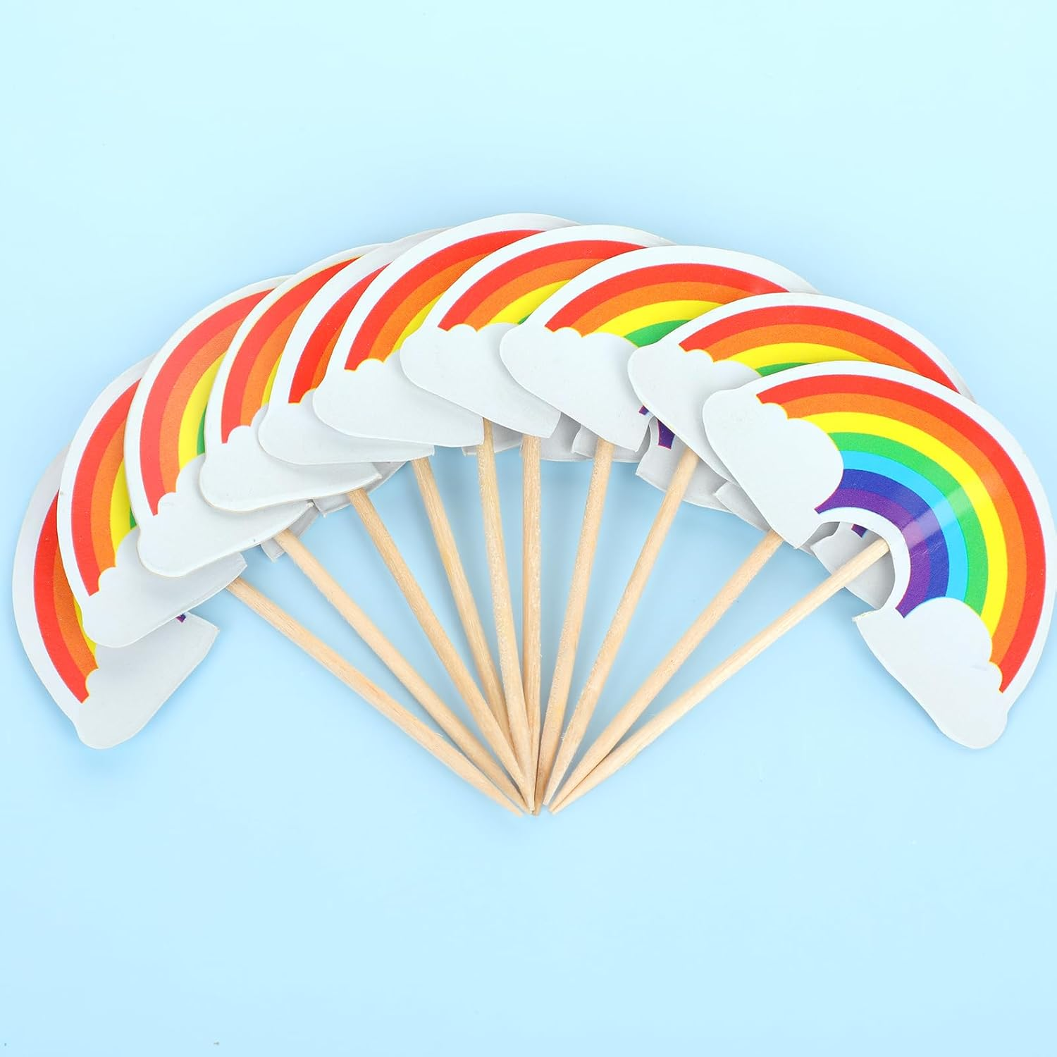 COMNICO 24 PCS Rainbow Cupcake Toppers Theme Party Cake Decorations DIY Cake Picks Insert Toppers Cute Dessert Decorating Supplies for Girl Boys Baby Shower Birthday Party Baking image number 1