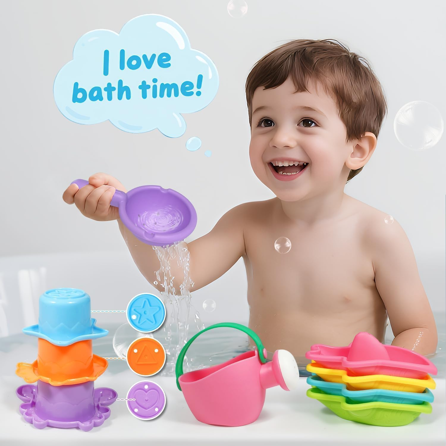 Baby Bath Toys Gift Set , 9 PCS Floatable Mold-Free Bathtub Toys for 1-3 Year Old Toddlers, Girls & Boys Toys for Pool, Beach Sand & Water Table Fun (12+ Months) image number 6