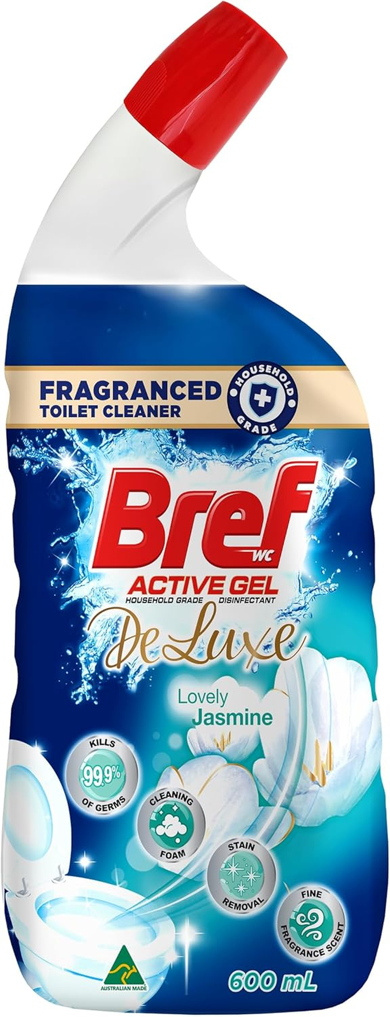 Bref Deluxe Active Gel Lovely Jasmine Toilet Cleaner 600Ml image number 3