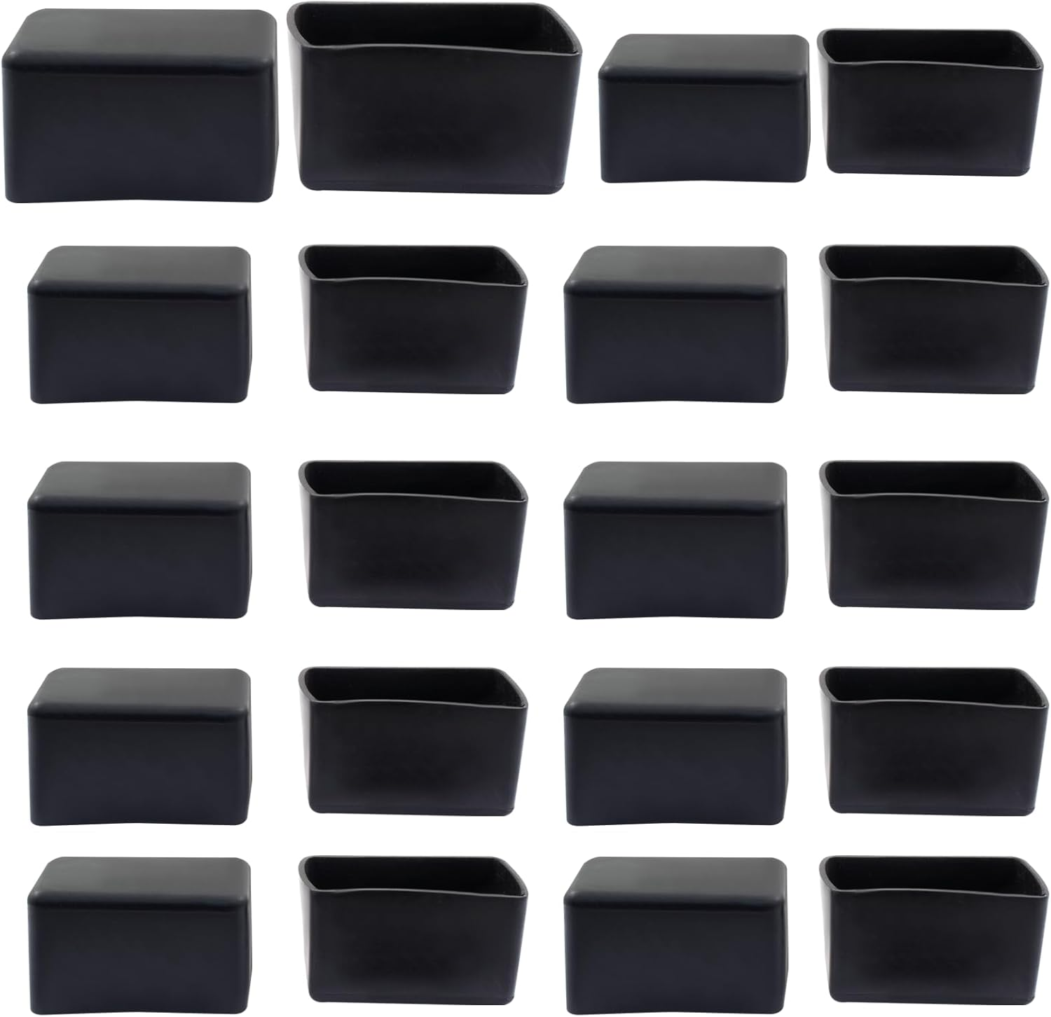 20Pcs Rectangle Furniture Leg Caps 1" X 1-3/4" (25 X 45Mm) - Black Rubber Chair Leg Caps Covers Floor Protectors for Chair, Table image number 2