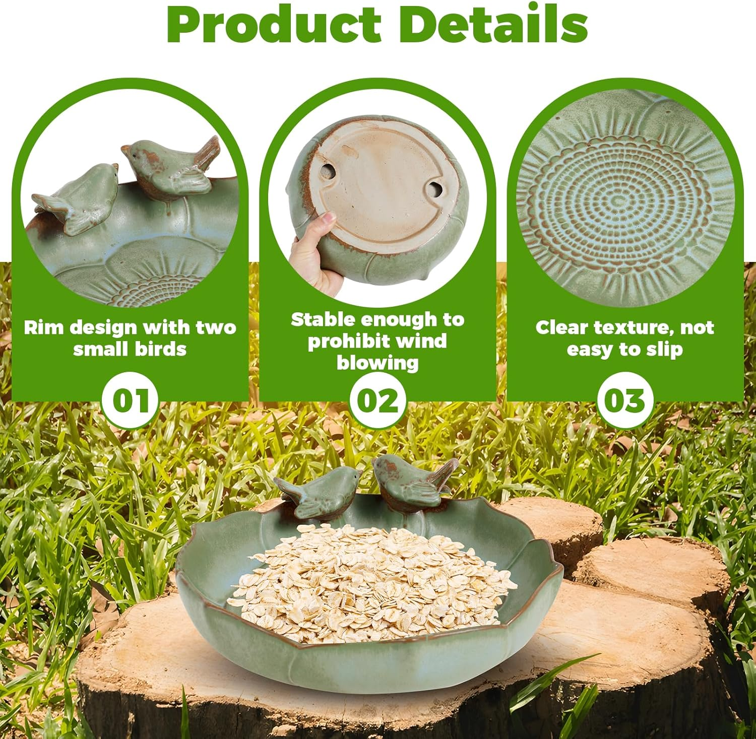 Ceramic Bird Bath, Weather Resistant Bird Feeder Bowl for Garden Table Top Deck Balcony and Lawn image number 1